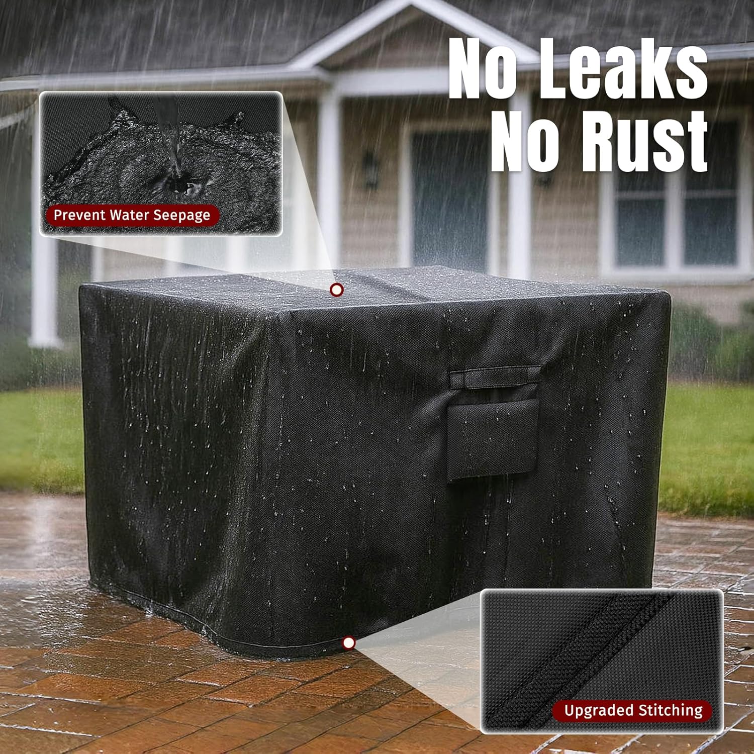 Square Fire Pit Cover, Fits for 28-32 Inch Fire Pit Table, Waterproof and Windproof, 32 x 32 x 24 Inches, Black - Image 5