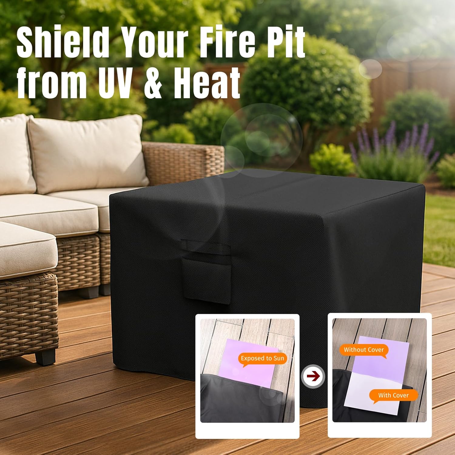 Square Fire Pit Cover, Fits for 28-32 Inch Fire Pit Table, Waterproof and Windproof, 32 x 32 x 24 Inches, Black - Image 6