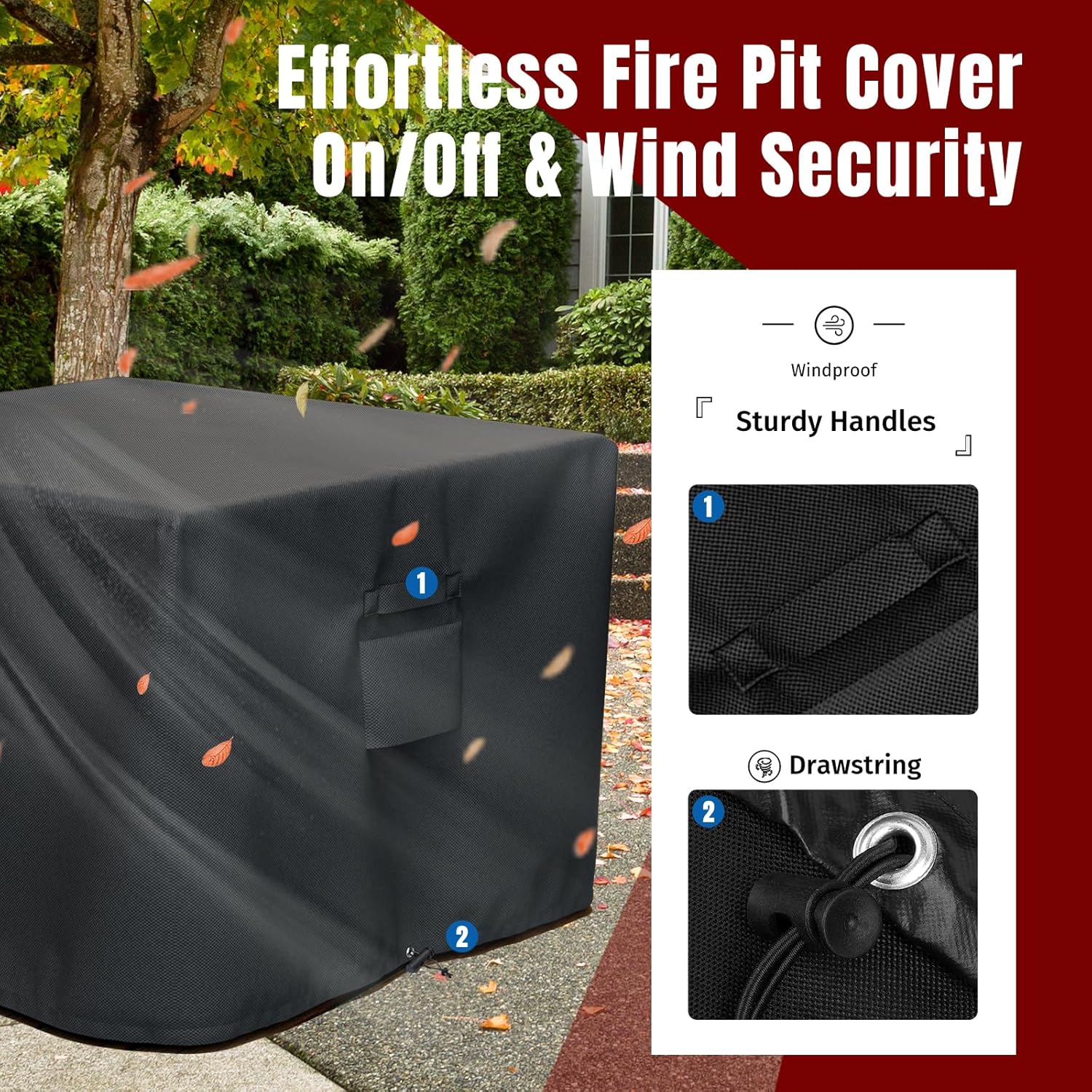 Square Fire Pit Cover, Fits for 28-32 Inch Fire Pit Table, Waterproof and Windproof, 32 x 32 x 24 Inches, Black - Image 7