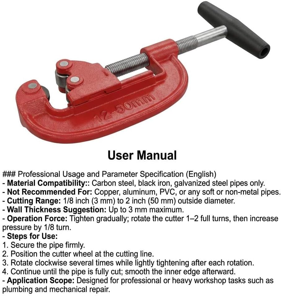 Heavy Duty Pipe Cutter, 1/8-inch to 2-inch Steel Pipe Cutter - Image 2