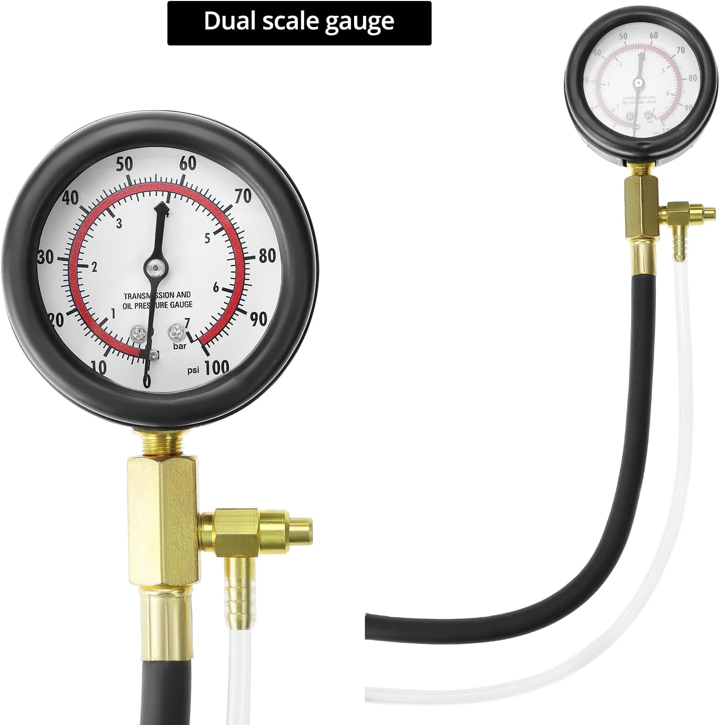 Universal Fuel Pressure Test Kit, Dual Scale Gauge (0-7 bar/0-100 psi) with Multiple Adapter Sizes, Brass Connectors - Image 3