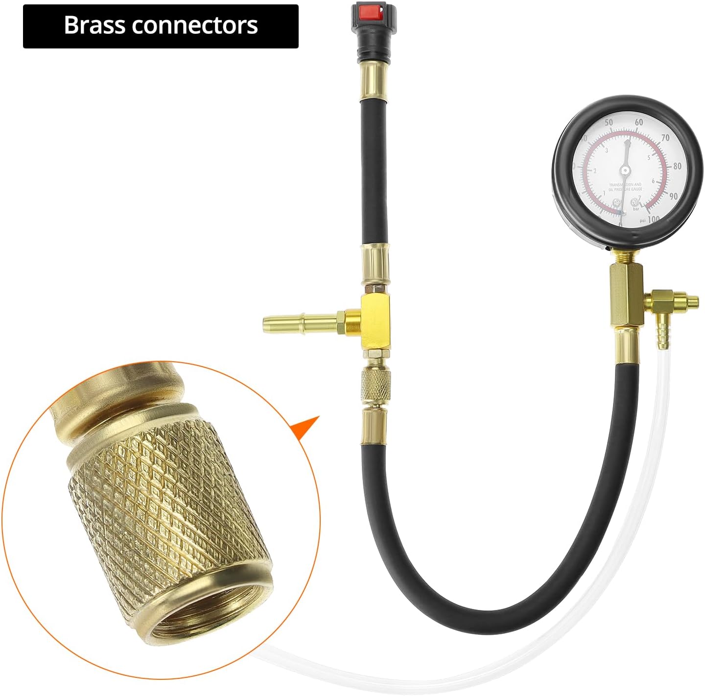 Universal Fuel Pressure Test Kit, Dual Scale Gauge (0-7 bar/0-100 psi) with Multiple Adapter Sizes, Brass Connectors - Image 5