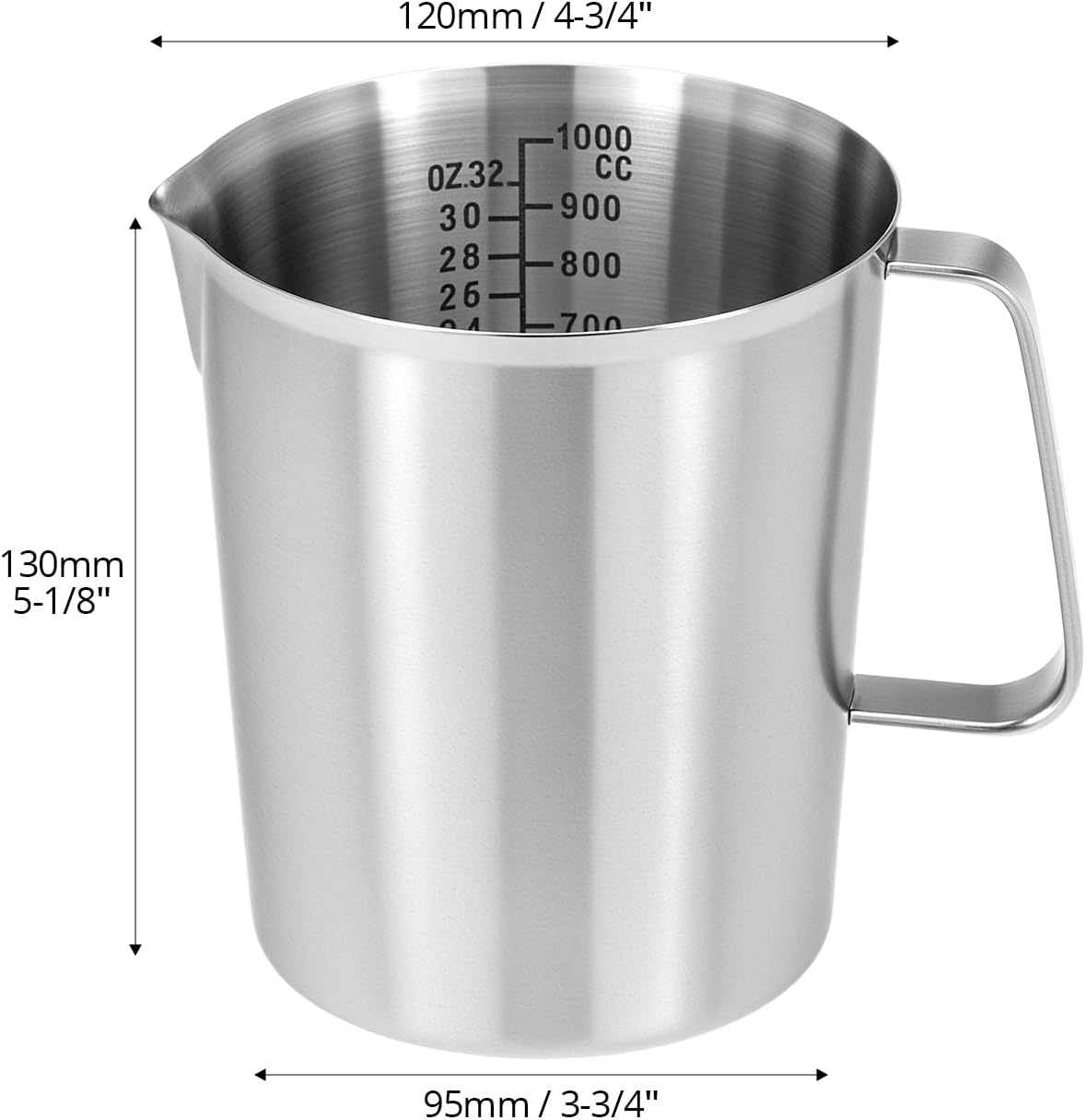 304 Stainless Steel Measuring Cup 32 OZ with OZ/ML Graduations, 4 Cup Kitchen Mixing Pitcher, Precision Engraved Markings, Container for Baking and Frothing, 1 Liter - Image 3