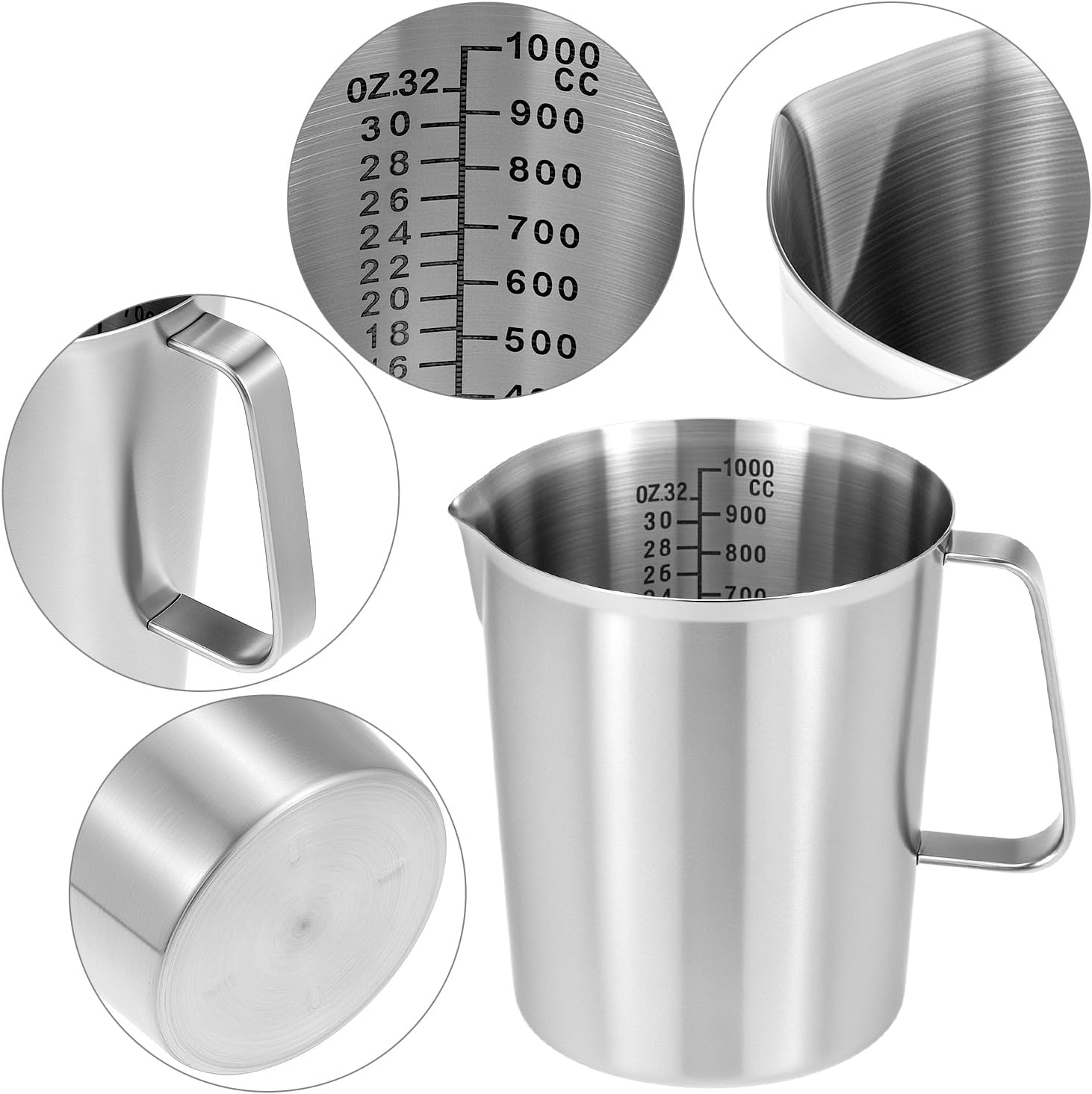 304 Stainless Steel Measuring Cup 32 OZ with OZ/ML Graduations, 4 Cup Kitchen Mixing Pitcher, Precision Engraved Markings, Container for Baking and Frothing, 1 Liter - Image 4