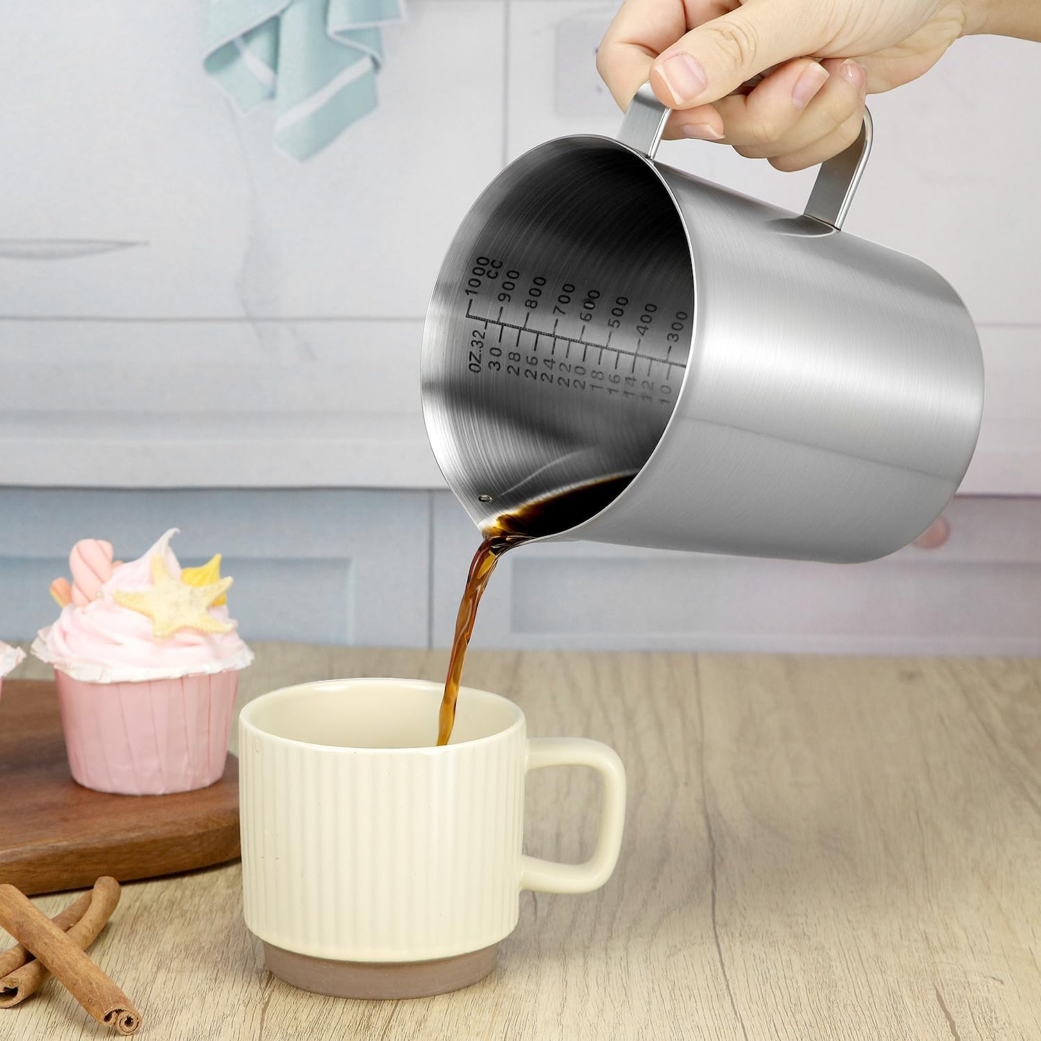 304 Stainless Steel Measuring Cup 32 OZ with OZ/ML Graduations, 4 Cup Kitchen Mixing Pitcher, Precision Engraved Markings, Container for Baking and Frothing, 1 Liter - Image 6