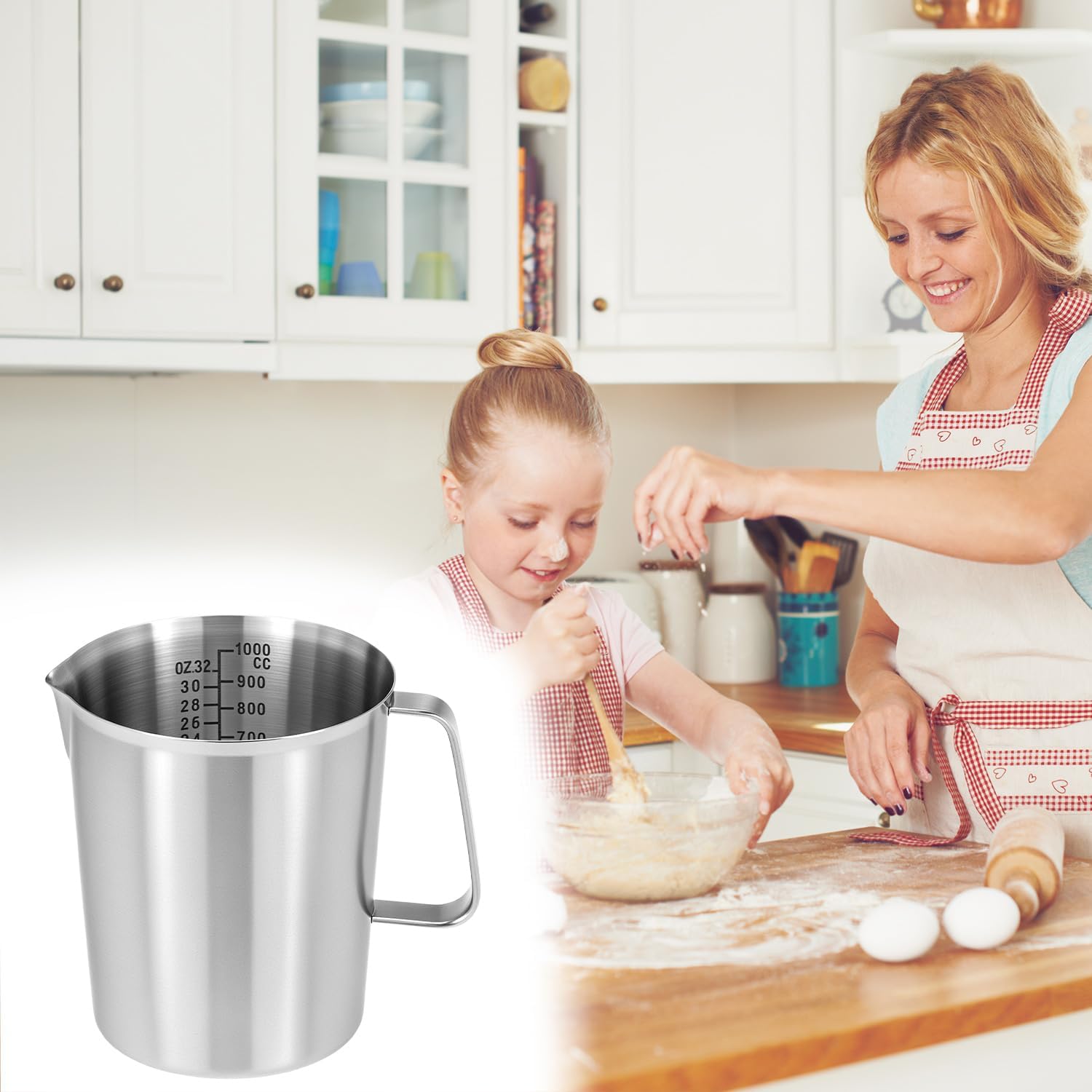 304 Stainless Steel Measuring Cup 32 OZ with OZ/ML Graduations, 4 Cup Kitchen Mixing Pitcher, Precision Engraved Markings, Container for Baking and Frothing, 1 Liter - Image 8