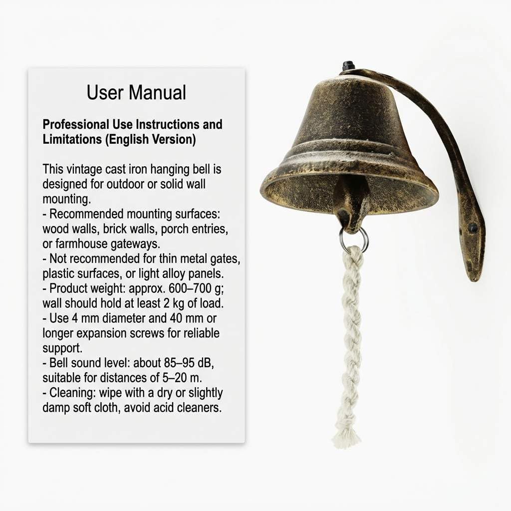 Cast Iron Vintage Hanging Bell – Loud Rustic Wall Bell for Farmhouse, Porch & Garden Entry - Image 2