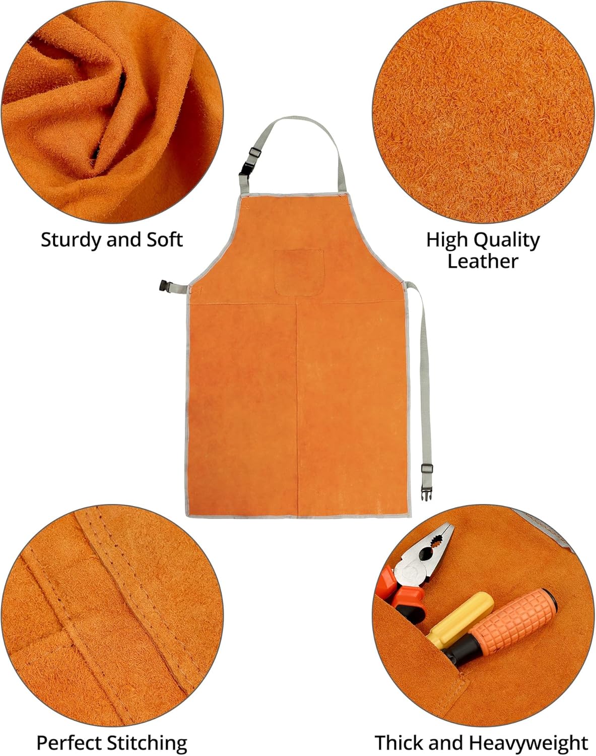 Welding Apron& Sleeves, Welding Work Protectors Set, Heat and Flame Resistant Leather Work Shop, Blacksmith Protective or Safety Clothing, Welders, Fireplace, Gardening, BBQ Apron, Bib Apron - Image 2