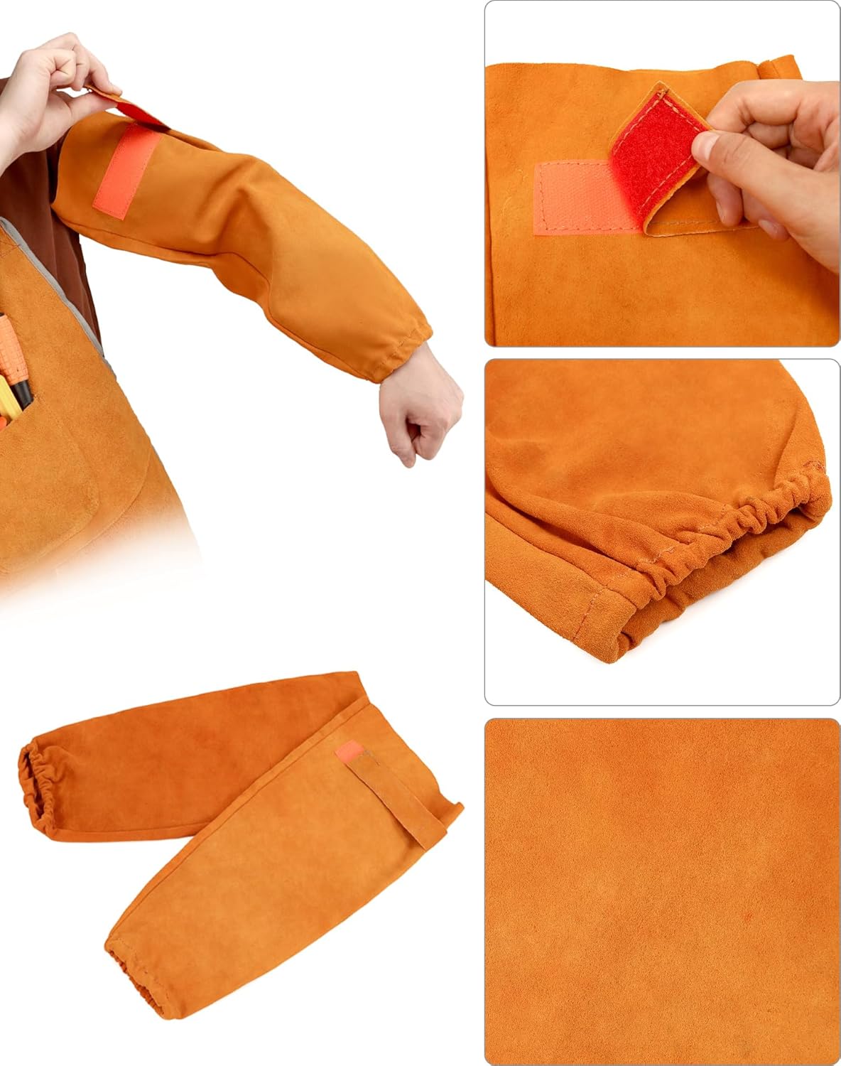 Welding Apron& Sleeves, Welding Work Protectors Set, Heat and Flame Resistant Leather Work Shop, Blacksmith Protective or Safety Clothing, Welders, Fireplace, Gardening, BBQ Apron, Bib Apron - Image 3