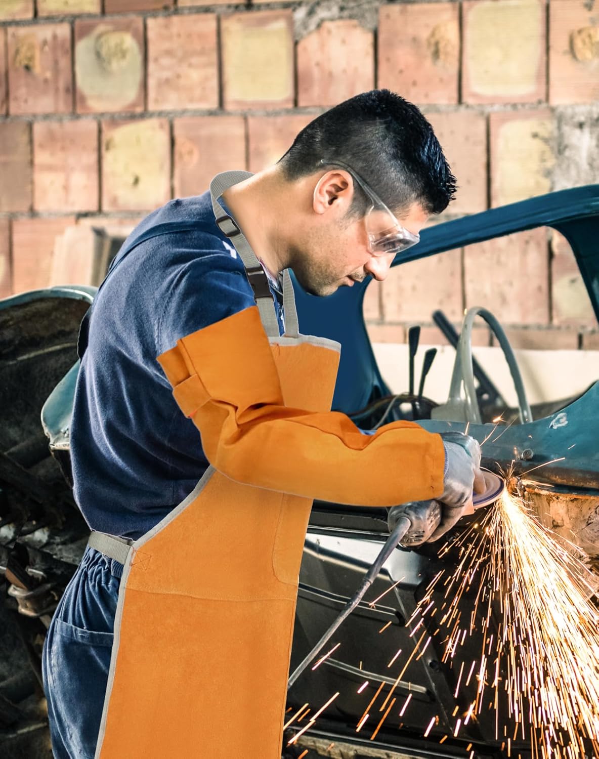 Welding Apron& Sleeves, Welding Work Protectors Set, Heat and Flame Resistant Leather Work Shop, Blacksmith Protective or Safety Clothing, Welders, Fireplace, Gardening, BBQ Apron, Bib Apron - Image 5