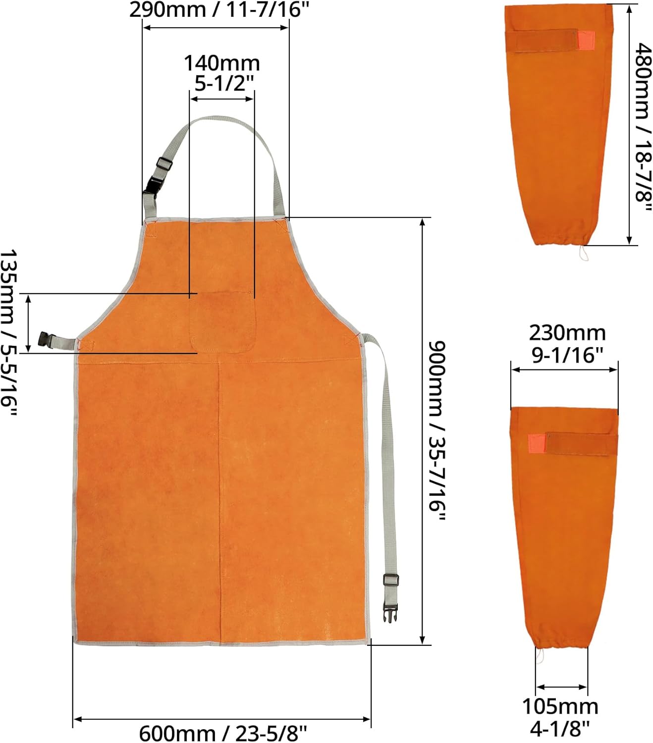 Welding Apron& Sleeves, Welding Work Protectors Set, Heat and Flame Resistant Leather Work Shop, Blacksmith Protective or Safety Clothing, Welders, Fireplace, Gardening, BBQ Apron, Bib Apron - Image 6