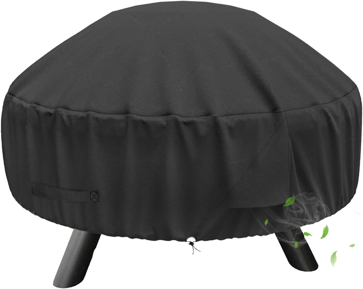 Round Fire Pit Cover for 22-32 Inch Fire Pit - Waterproof and Windproof, with Straps and Built-in Vents, 32 Dia x 13.5 H, Black - Image 1