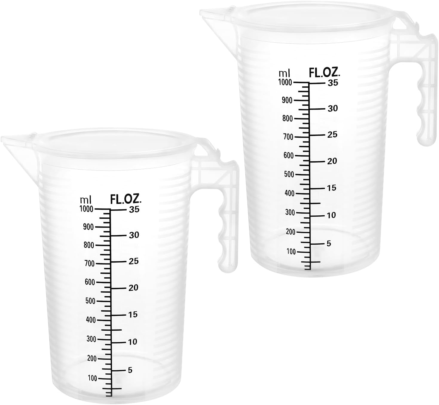 2 Pack 32oz (1 Quart) Measuring Pitcher - Plastic, Multipurpose, Polypropylene, with Clear Ounce & Milliliter Markings, Dustproof Lid, for Cooking, Home Hobbies, Shop Oil and Fluids - Image 1