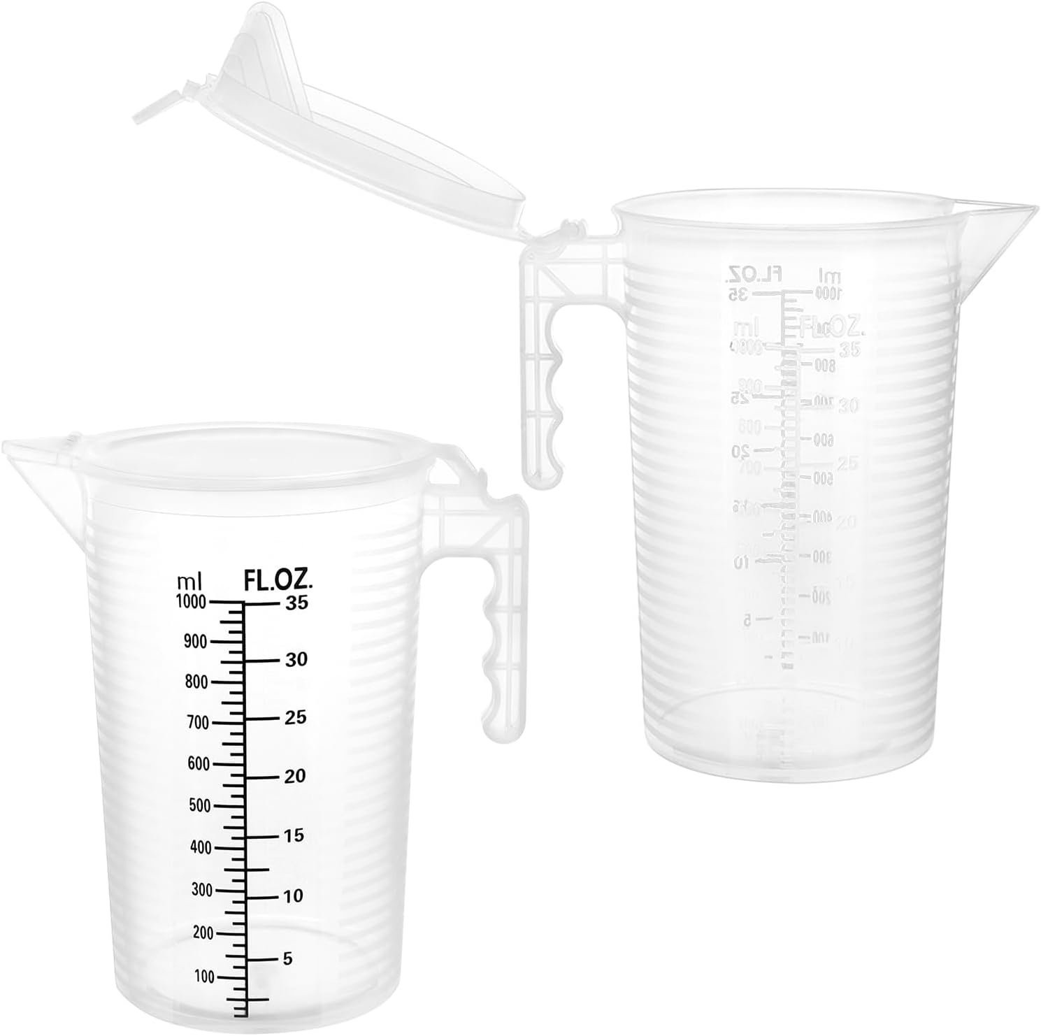 2 Pack 32oz (1 Quart) Measuring Pitcher - Plastic, Multipurpose, Polypropylene, with Clear Ounce & Milliliter Markings, Dustproof Lid, for Cooking, Home Hobbies, Shop Oil and Fluids - Image 2