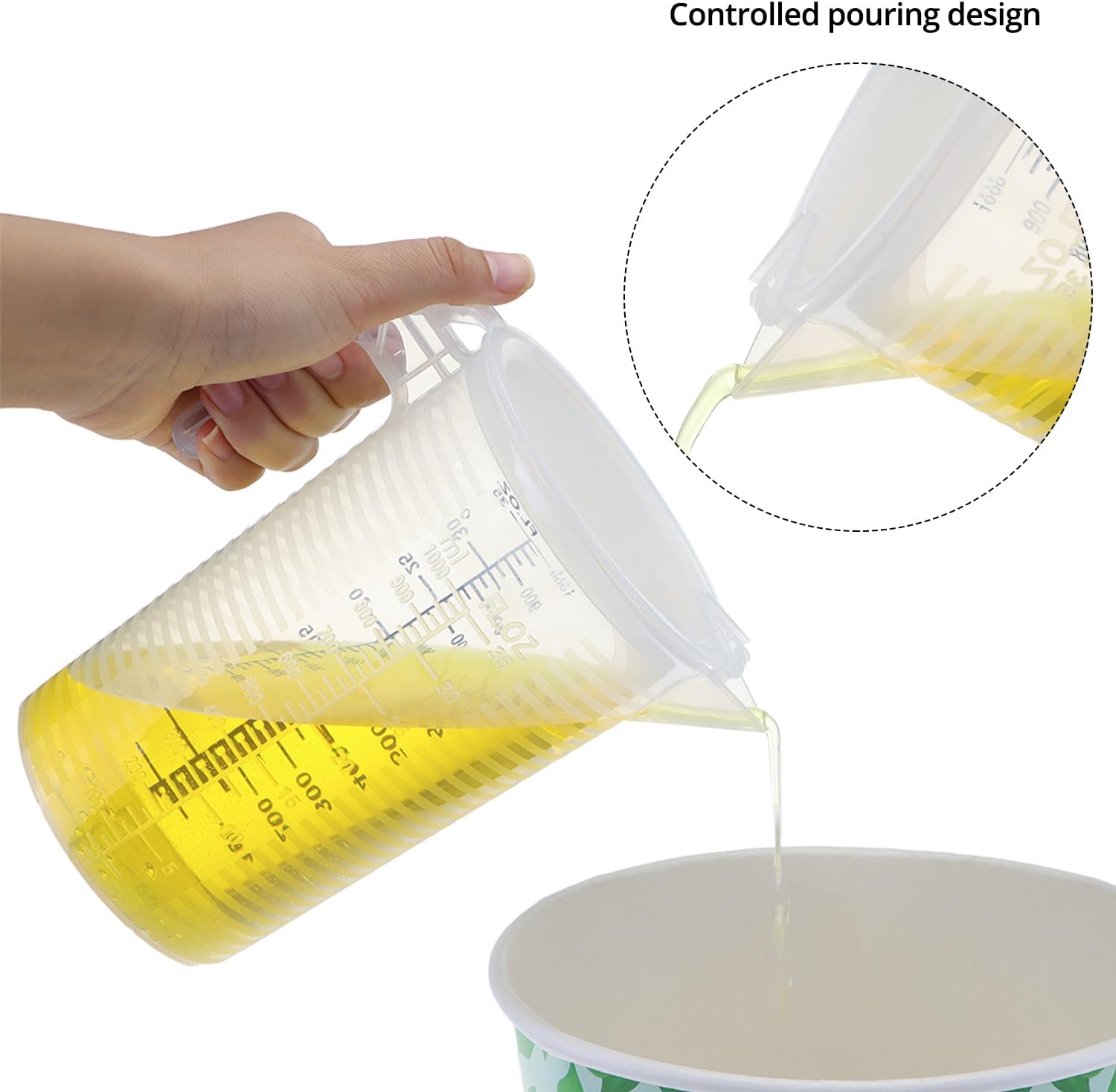 2 Pack 32oz (1 Quart) Measuring Pitcher - Plastic, Multipurpose, Polypropylene, with Clear Ounce & Milliliter Markings, Dustproof Lid, for Cooking, Home Hobbies, Shop Oil and Fluids - Image 4