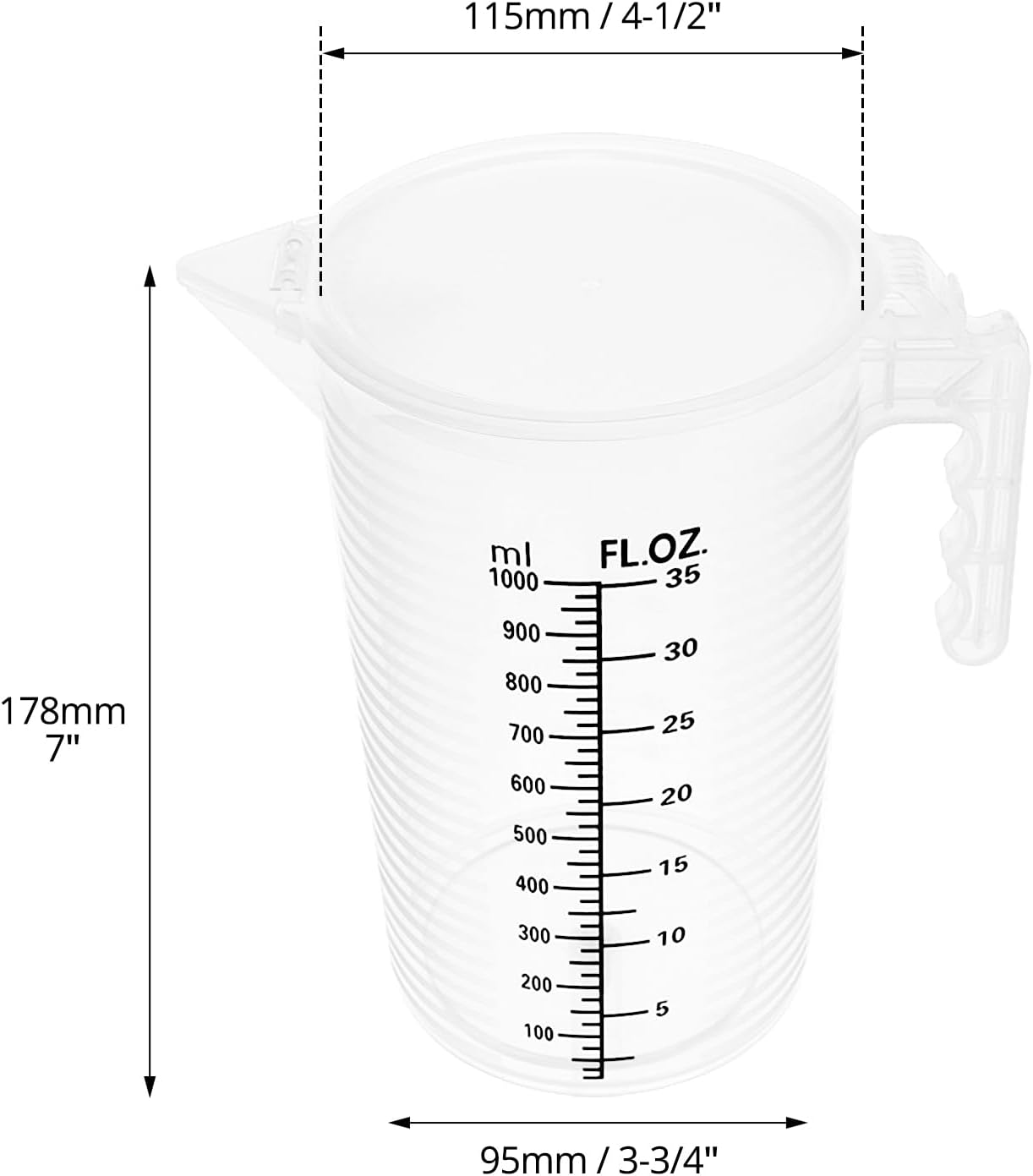 2 Pack 32oz (1 Quart) Measuring Pitcher - Plastic, Multipurpose, Polypropylene, with Clear Ounce & Milliliter Markings, Dustproof Lid, for Cooking, Home Hobbies, Shop Oil and Fluids - Image 6
