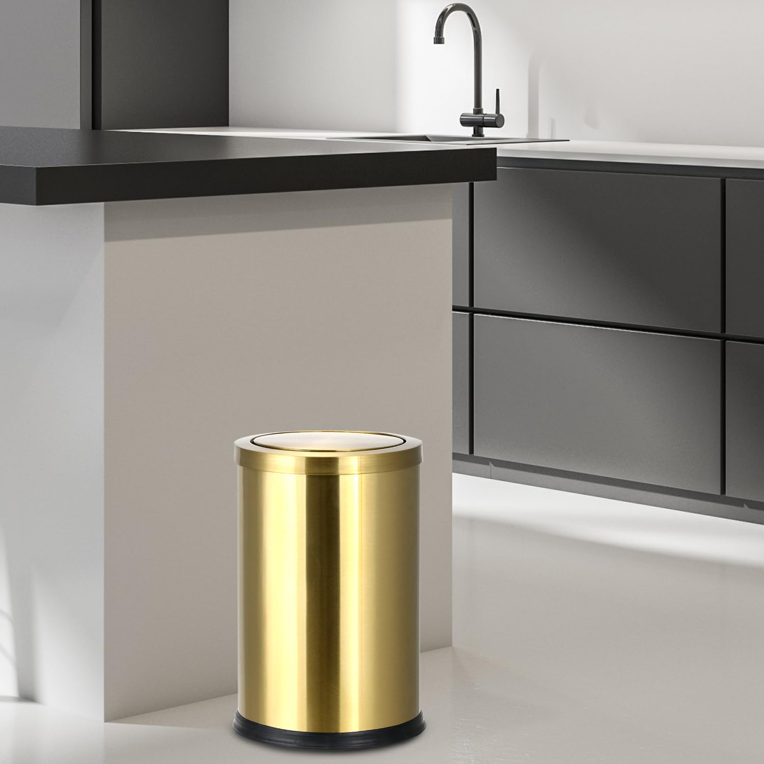 Antique Gold Trash Can, 2.4 Gallons Stainless Steel, Waterproof, Rustproof with Swing Lid - Image 7