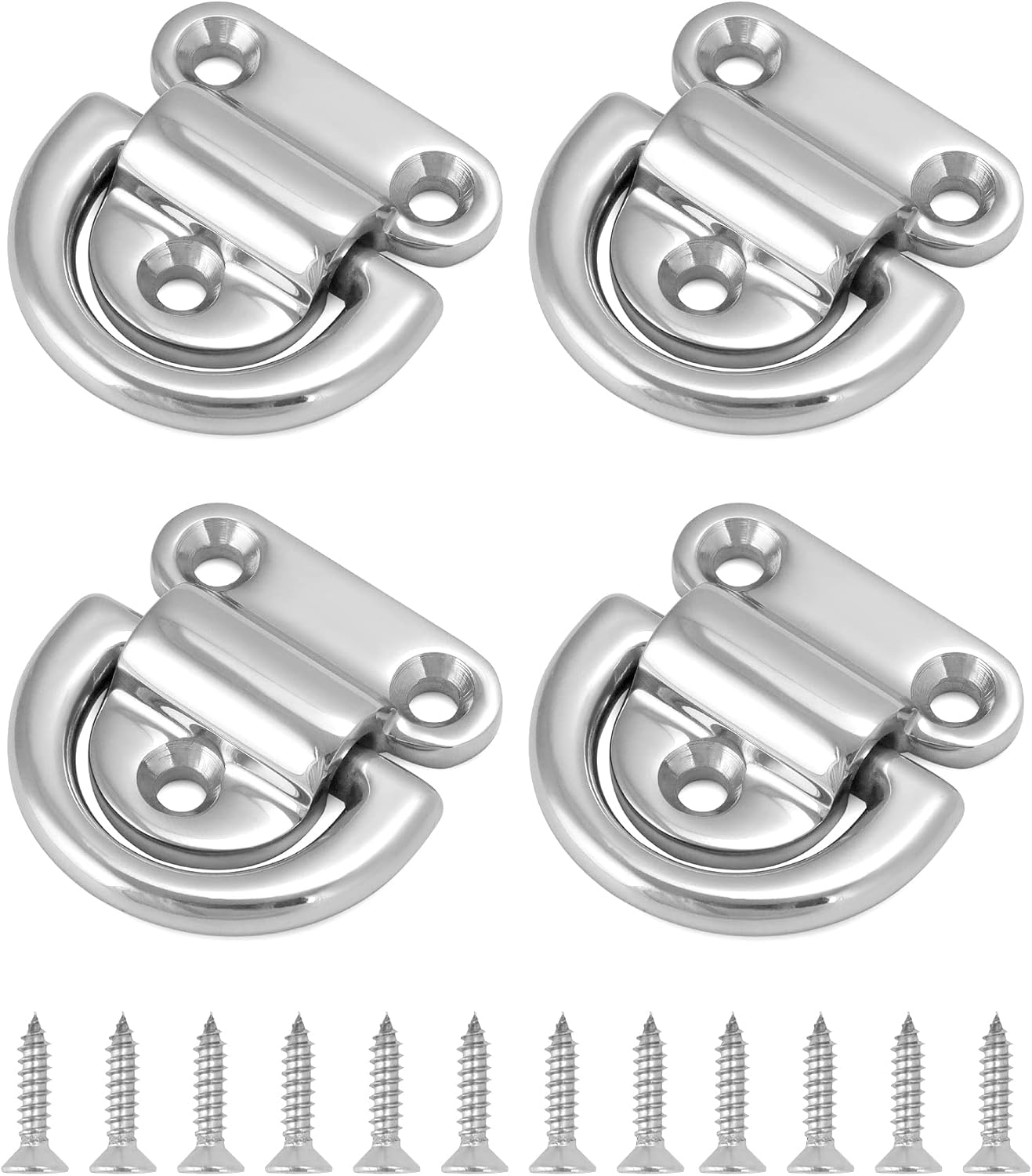 Marine Folding Pad Eye, 4 Pack Marine Grade Stainless Steel 316 D Ring Anchor, 44mm x 40mm Heavy Duty Desk Tie Down Anchor with Plate, for Marine Trailer Boats Truck - Image 1