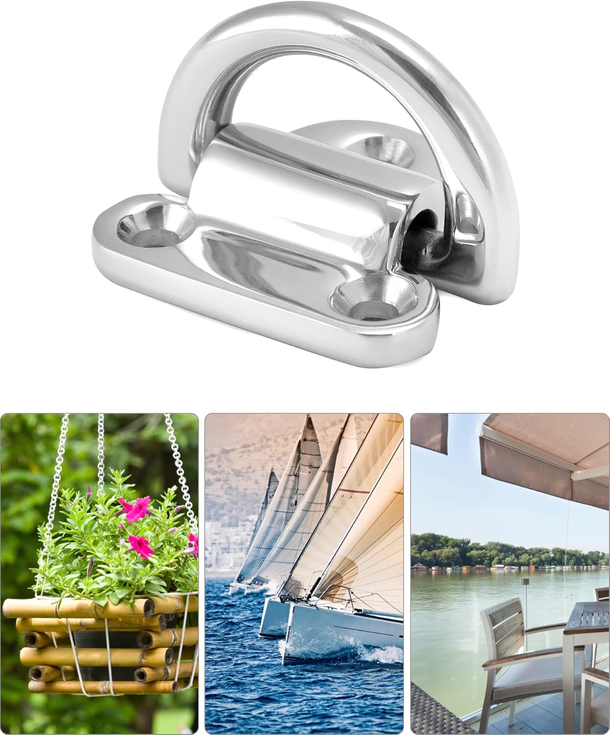 Marine Folding Pad Eye, 4 Pack Marine Grade Stainless Steel 316 D Ring Anchor, 44mm x 40mm Heavy Duty Desk Tie Down Anchor with Plate, for Marine Trailer Boats Truck - Image 4