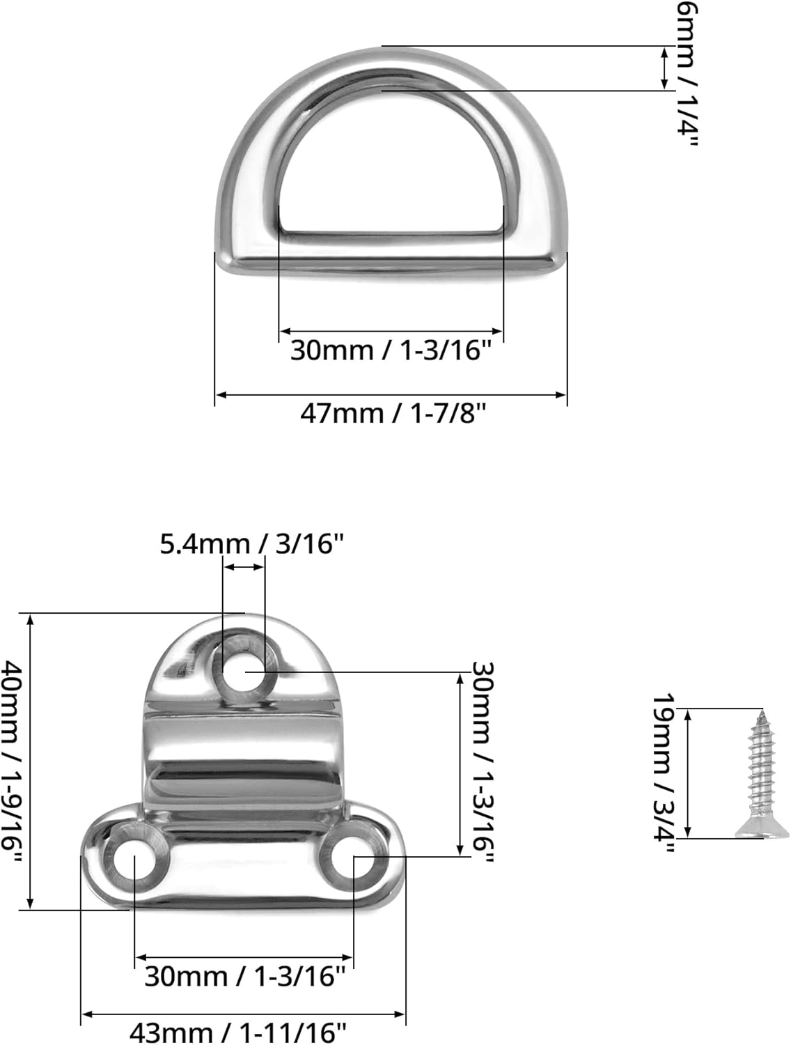 Marine Folding Pad Eye, 4 Pack Marine Grade Stainless Steel 316 D Ring Anchor, 44mm x 40mm Heavy Duty Desk Tie Down Anchor with Plate, for Marine Trailer Boats Truck - Image 6