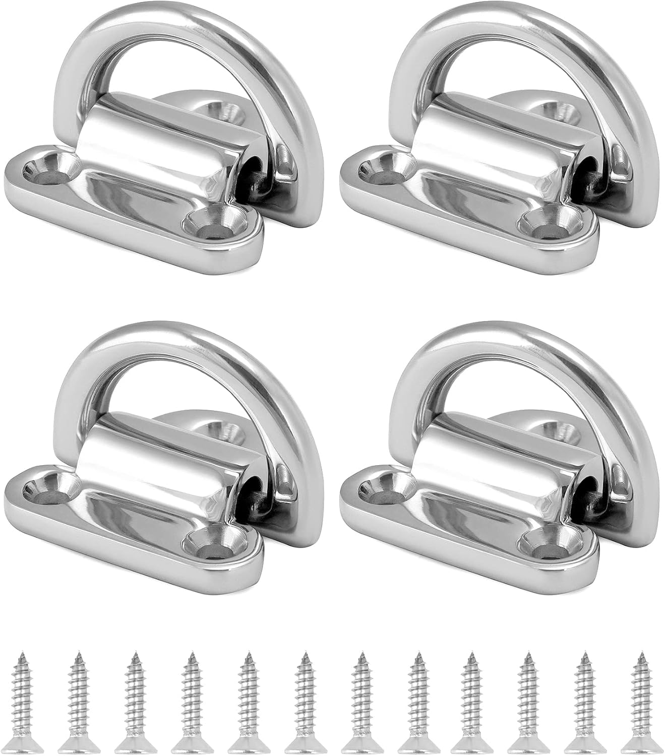 Marine Folding Pad Eye, 4 Pack Marine Grade Stainless Steel 316 D Ring Anchor, 44mm x 40mm Heavy Duty Desk Tie Down Anchor with Plate, for Marine Trailer Boats Truck - Image 7