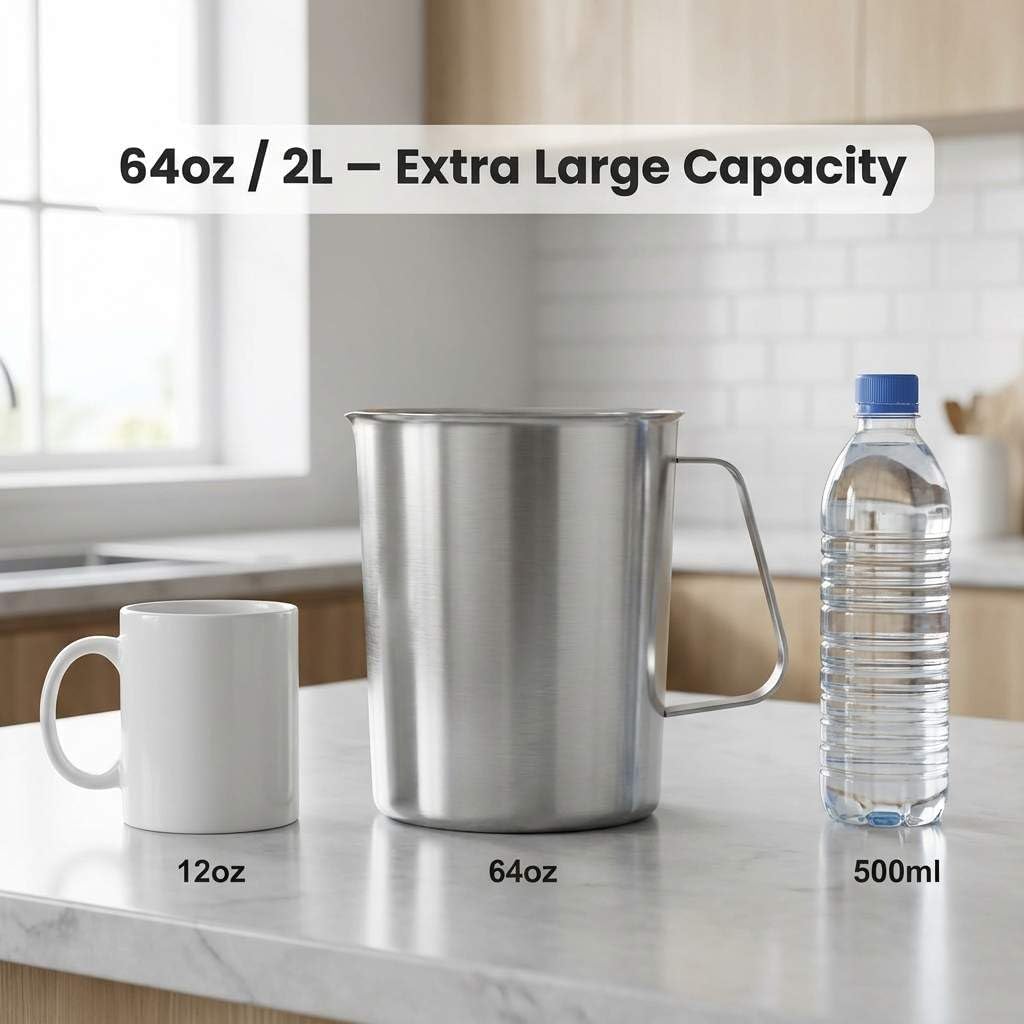 304 Stainless Steel Measuring Cup 64 OZ with OZ/ML Graduations, 8 Cup Kitchen Mixing Pitcher, Precision Engraved Markings, Container for Baking and Frothing, 2 Liter - Image 4