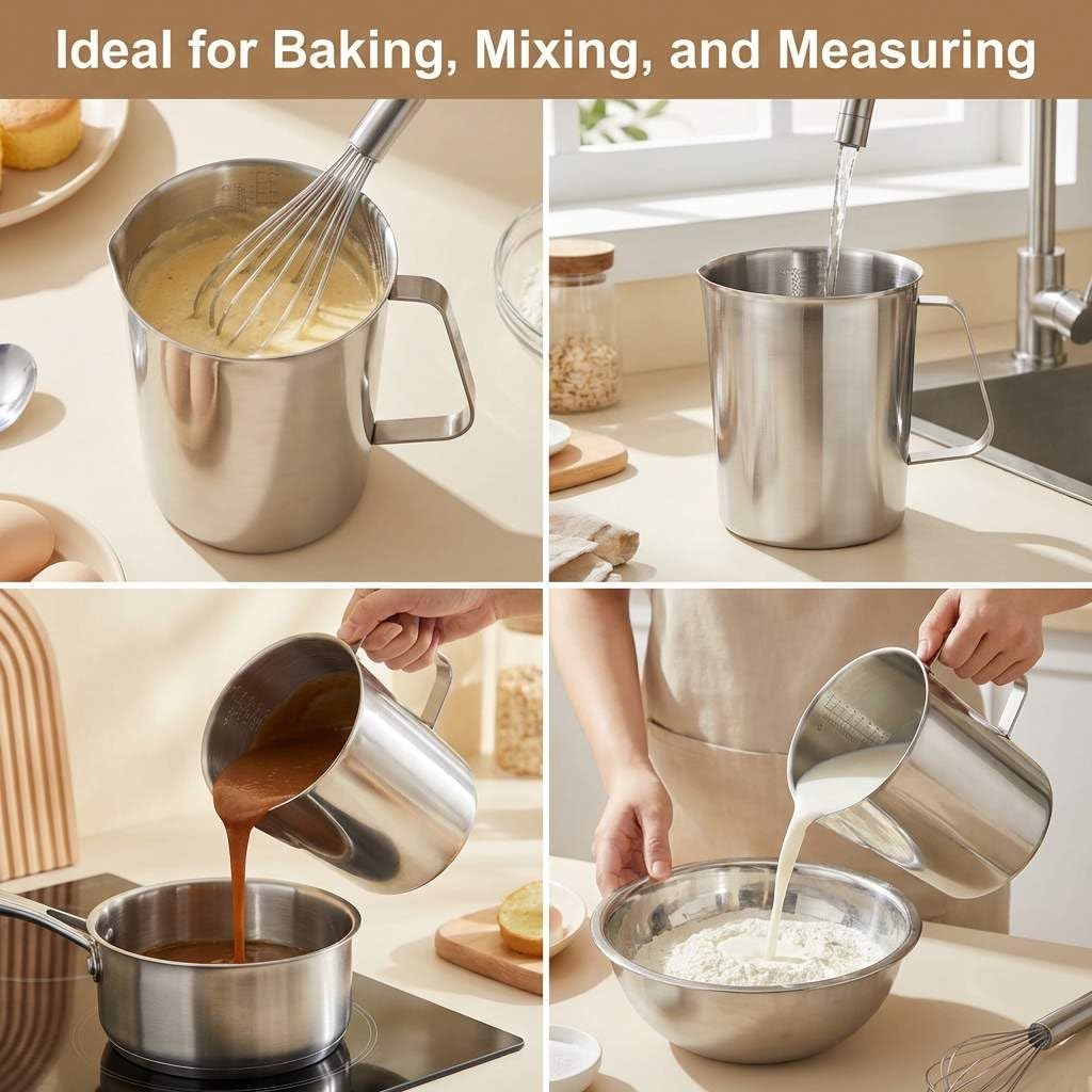 304 Stainless Steel Measuring Cup 64 OZ with OZ/ML Graduations, 8 Cup Kitchen Mixing Pitcher, Precision Engraved Markings, Container for Baking and Frothing, 2 Liter - Image 7