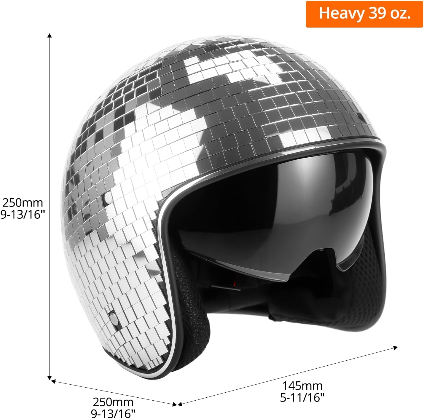 Disco Ball Helmet Party Decoration with Retractable Visor and Cowboy Hat Design - Handmade Glitter Glass Cap, 39 oz. Weight - Image 2