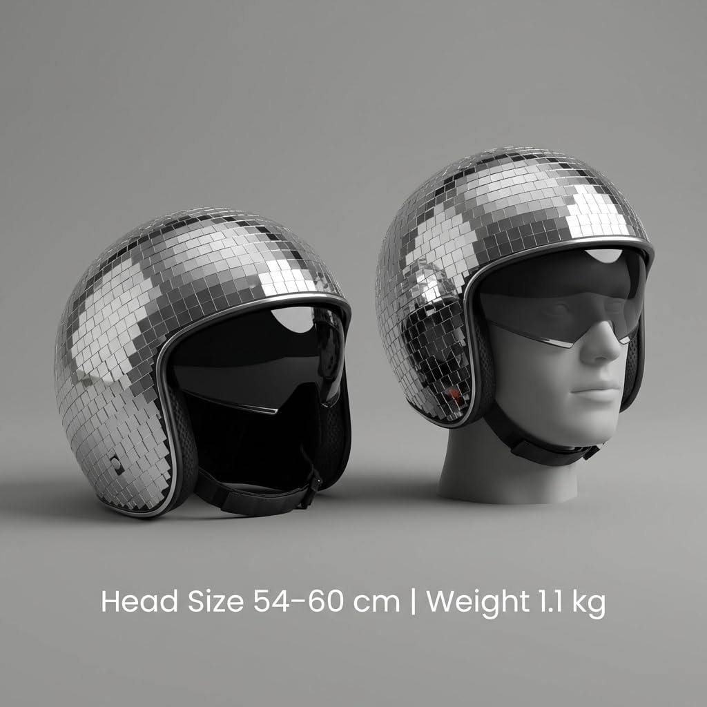 Disco Ball Helmet Party Decoration with Retractable Visor and Cowboy Hat Design - Handmade Glitter Glass Cap, 39 oz. Weight - Image 3