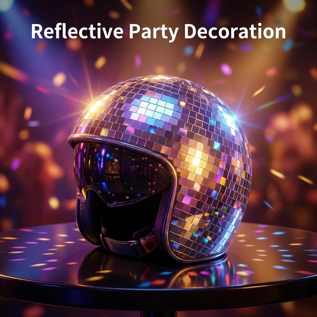 Disco Ball Helmet Party Decoration with Retractable Visor and Cowboy Hat Design - Handmade Glitter Glass Cap, 39 oz. Weight - Image 4