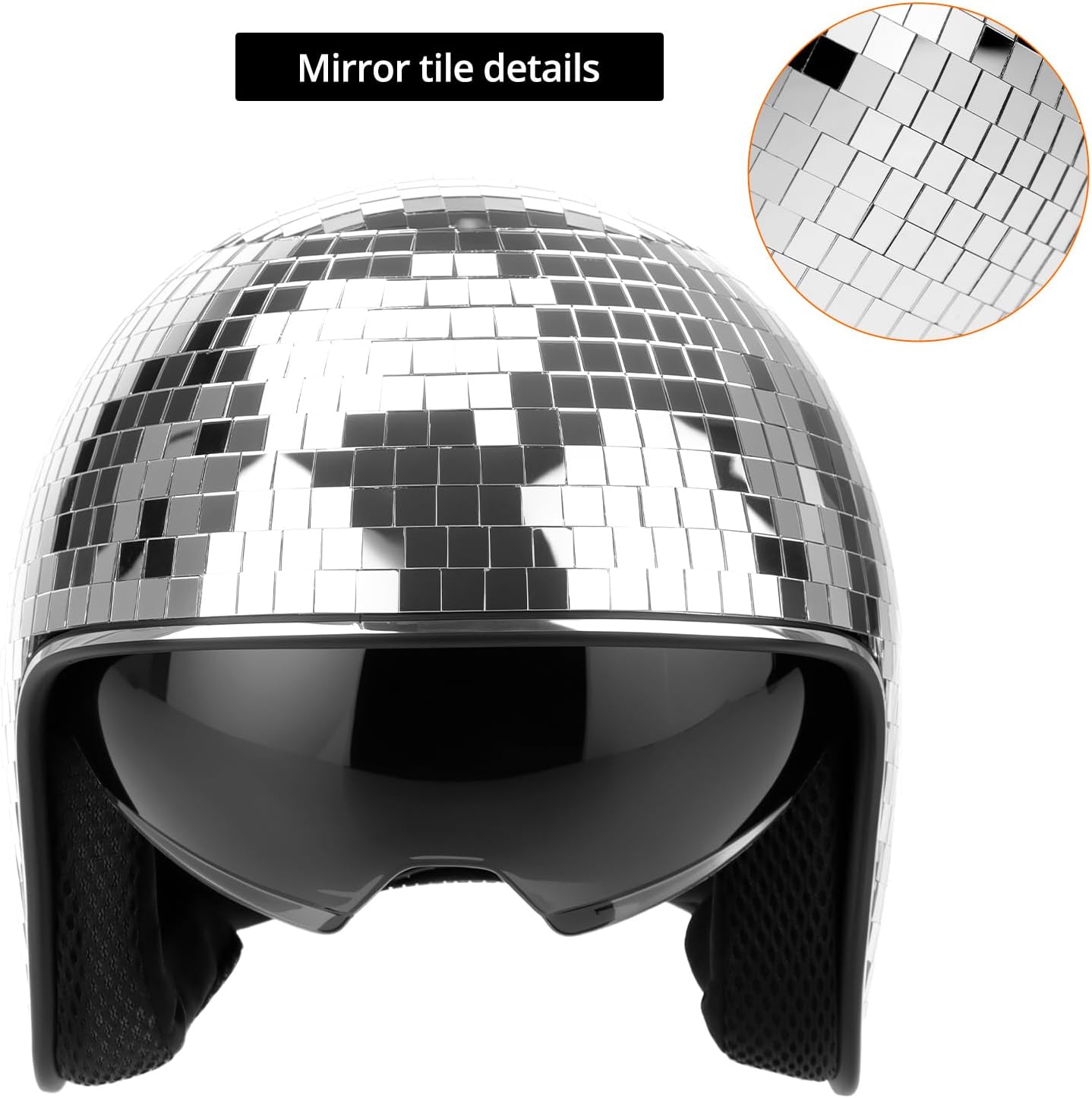 Disco Ball Helmet Party Decoration with Retractable Visor and Cowboy Hat Design - Handmade Glitter Glass Cap, 39 oz. Weight - Image 8