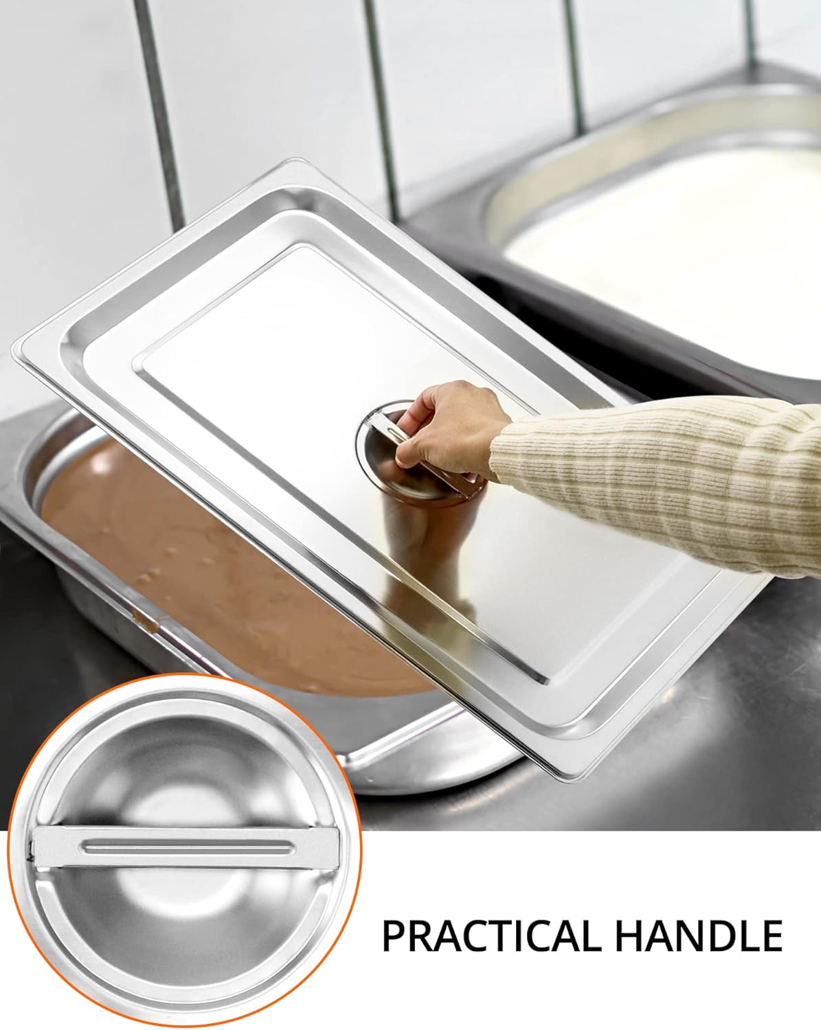 Full Size Stainless Steel Steam Table Pan Cover with Handle - Set of 2, Durable Lid for Steam Pans - Image 4