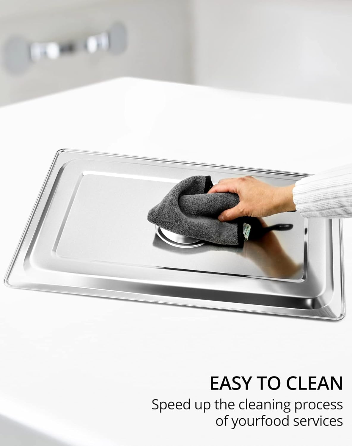 Full Size Stainless Steel Steam Table Pan Cover with Handle - Set of 2, Durable Lid for Steam Pans - Image 5
