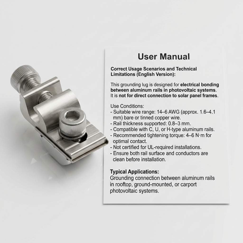 Grounding Lug 6.7mm – Aluminium Alloy Rail Connector for Solar Roof, Ground Mount & Carport Systems - Image 2