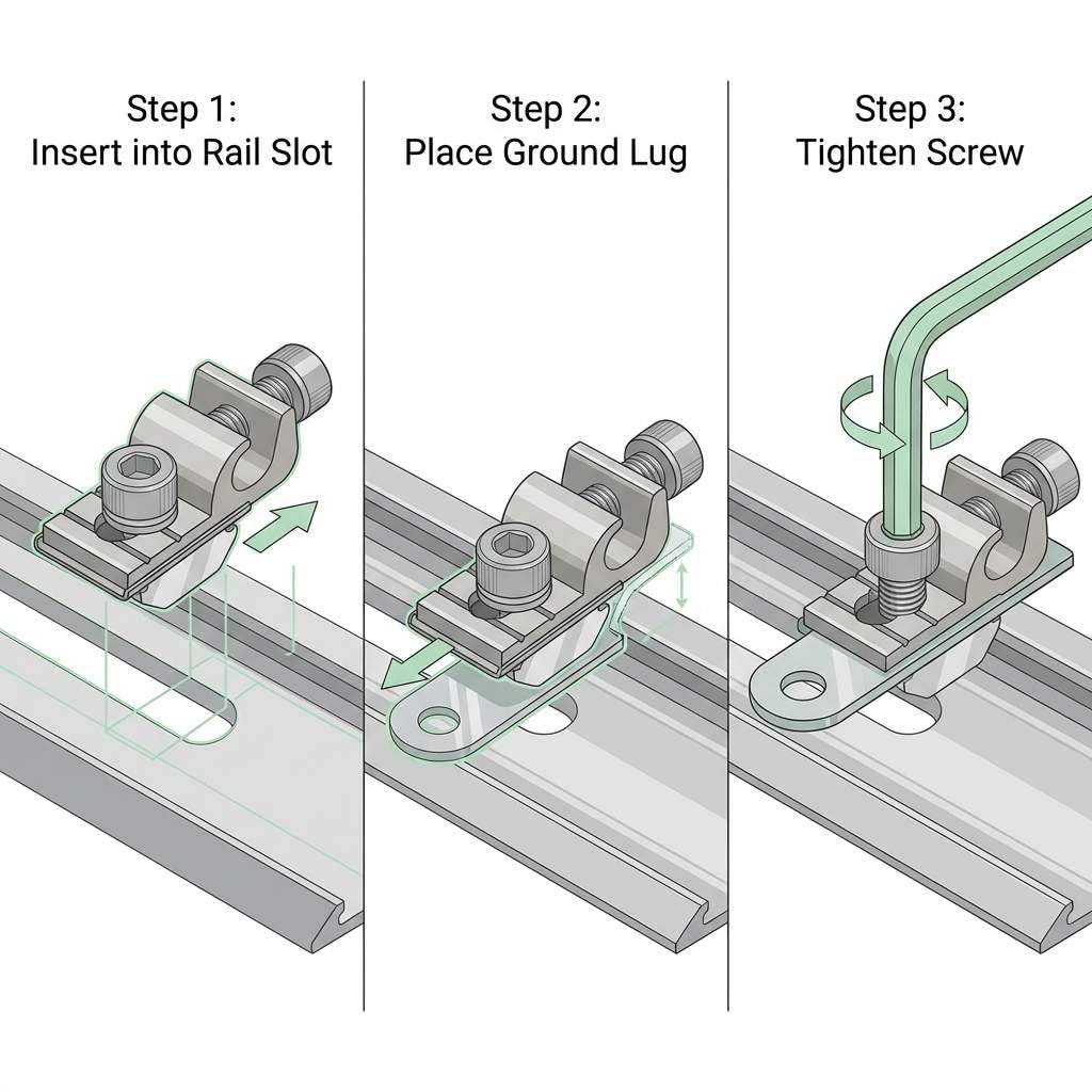 Grounding Lug 6.7mm – Aluminium Alloy Rail Connector for Solar Roof, Ground Mount & Carport Systems - Image 6