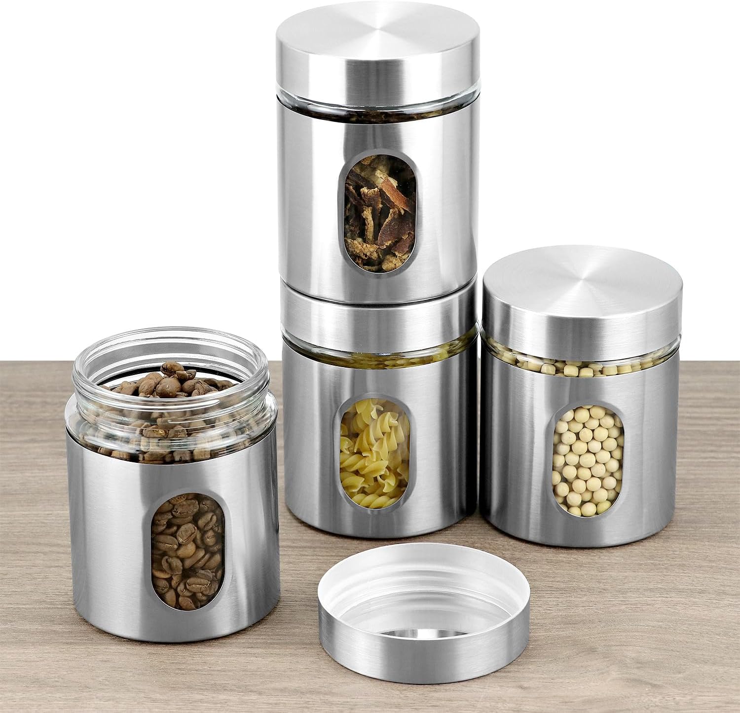 6 Pack 20 oz Stainless Steel Glass Kitchen Canisters Set, Airtight Food Storage Containers with Window, for Flour Cookies Spices Grains - Image 2