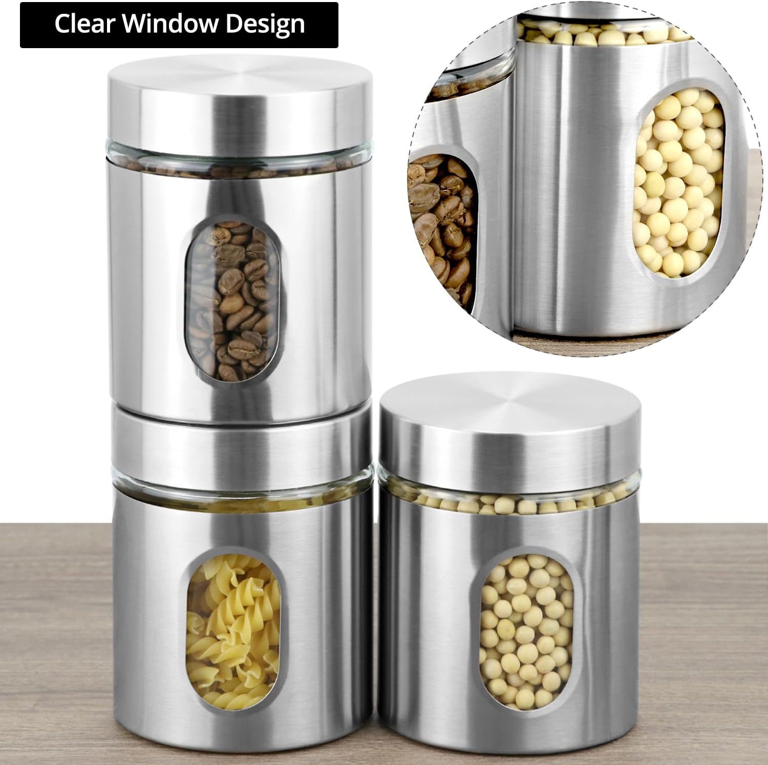 6 Pack 20 oz Stainless Steel Glass Kitchen Canisters Set, Airtight Food Storage Containers with Window, for Flour Cookies Spices Grains - Image 5