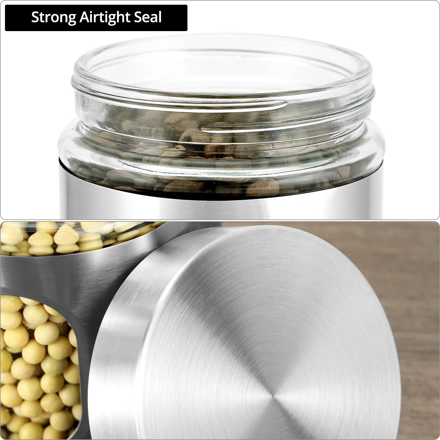 6 Pack 20 oz Stainless Steel Glass Kitchen Canisters Set, Airtight Food Storage Containers with Window, for Flour Cookies Spices Grains - Image 6