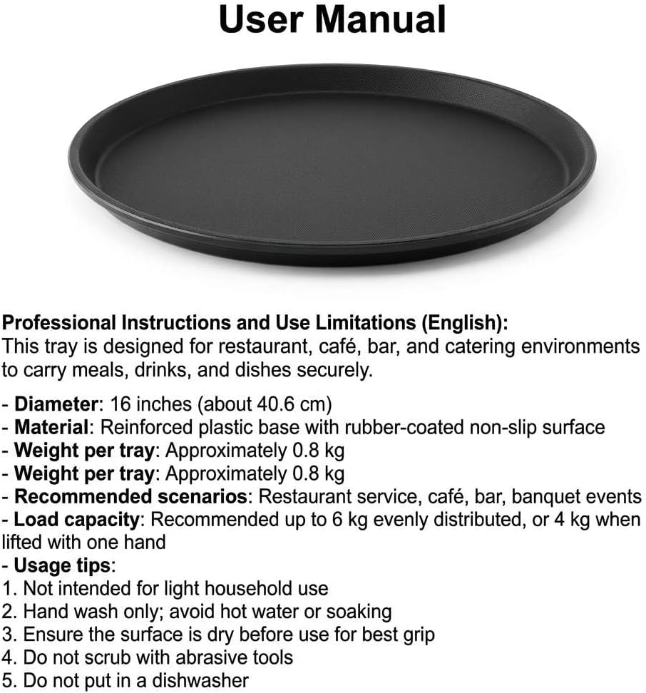 16-Inch Round Non-Slip Serving Trays – 4 Pack Rubber Surface Plastic Tray Set for Restaurant, Café & Bar - Image 2