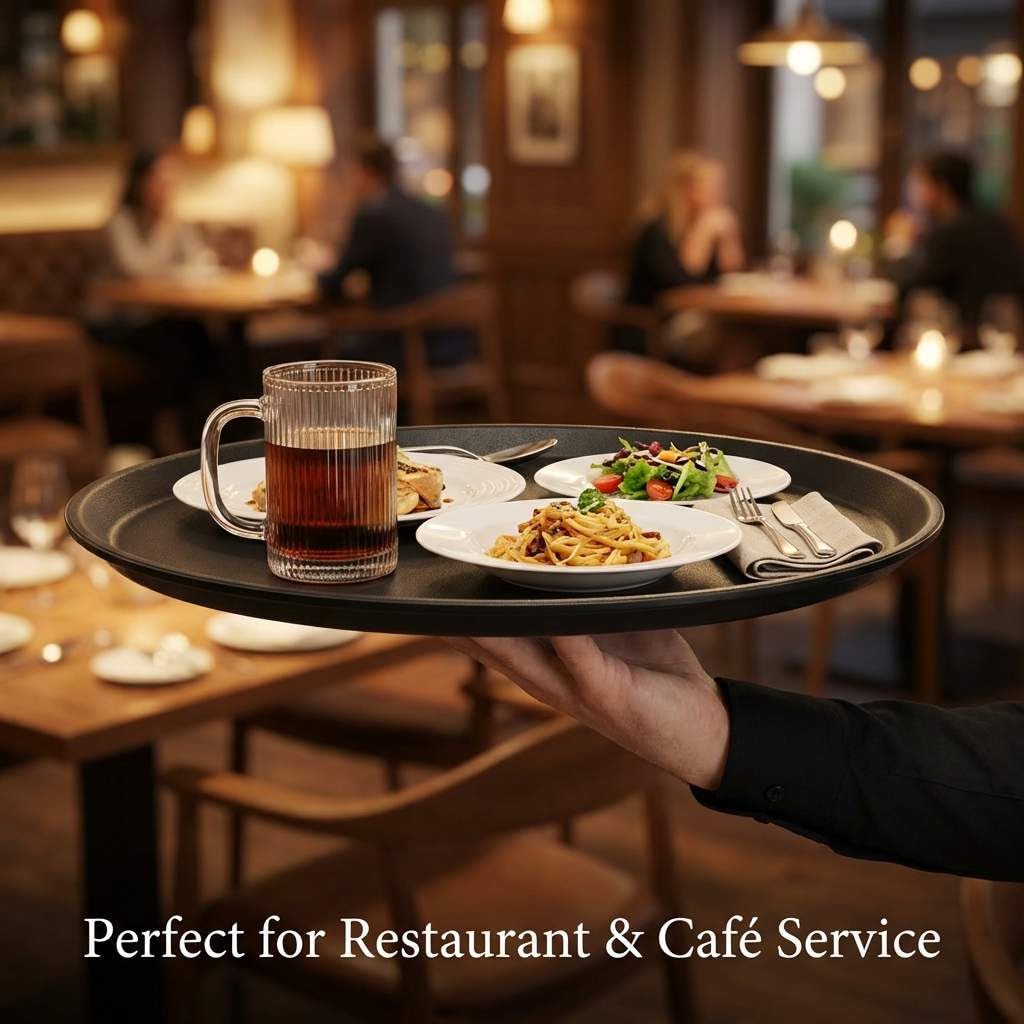 16-Inch Round Non-Slip Serving Trays – 4 Pack Rubber Surface Plastic Tray Set for Restaurant, Café & Bar - Image 7