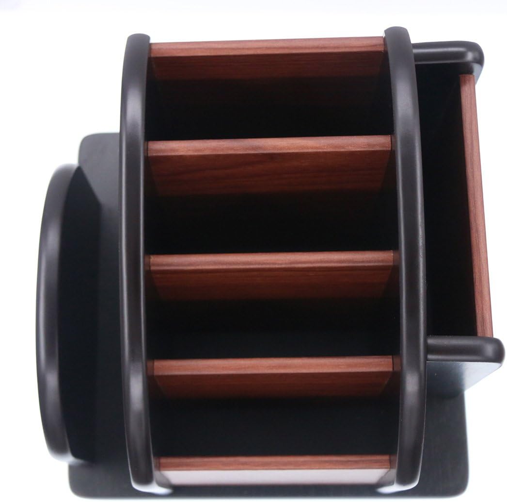 Remote Control Holder Caddy - Wooden Rotating Coffee Table Organizer Large Spinning Wood Remote Holder for Living Room Office (6 Compartments, Brown & Black) - Image 8