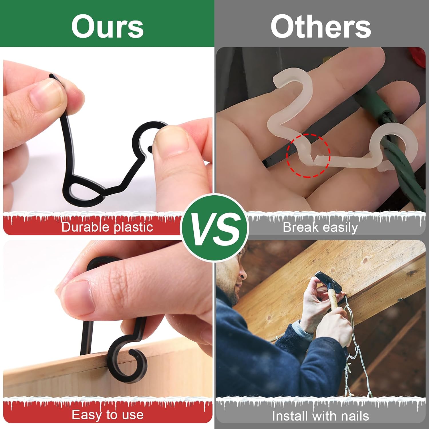 Christmas Light Clips Outdoor - 200 Pcs Holiday Lights Clip Plastic Gutter Hooks Outside Xmas Light Hangers for Hanging Christmas Halloween Decor (Black) - Image 3