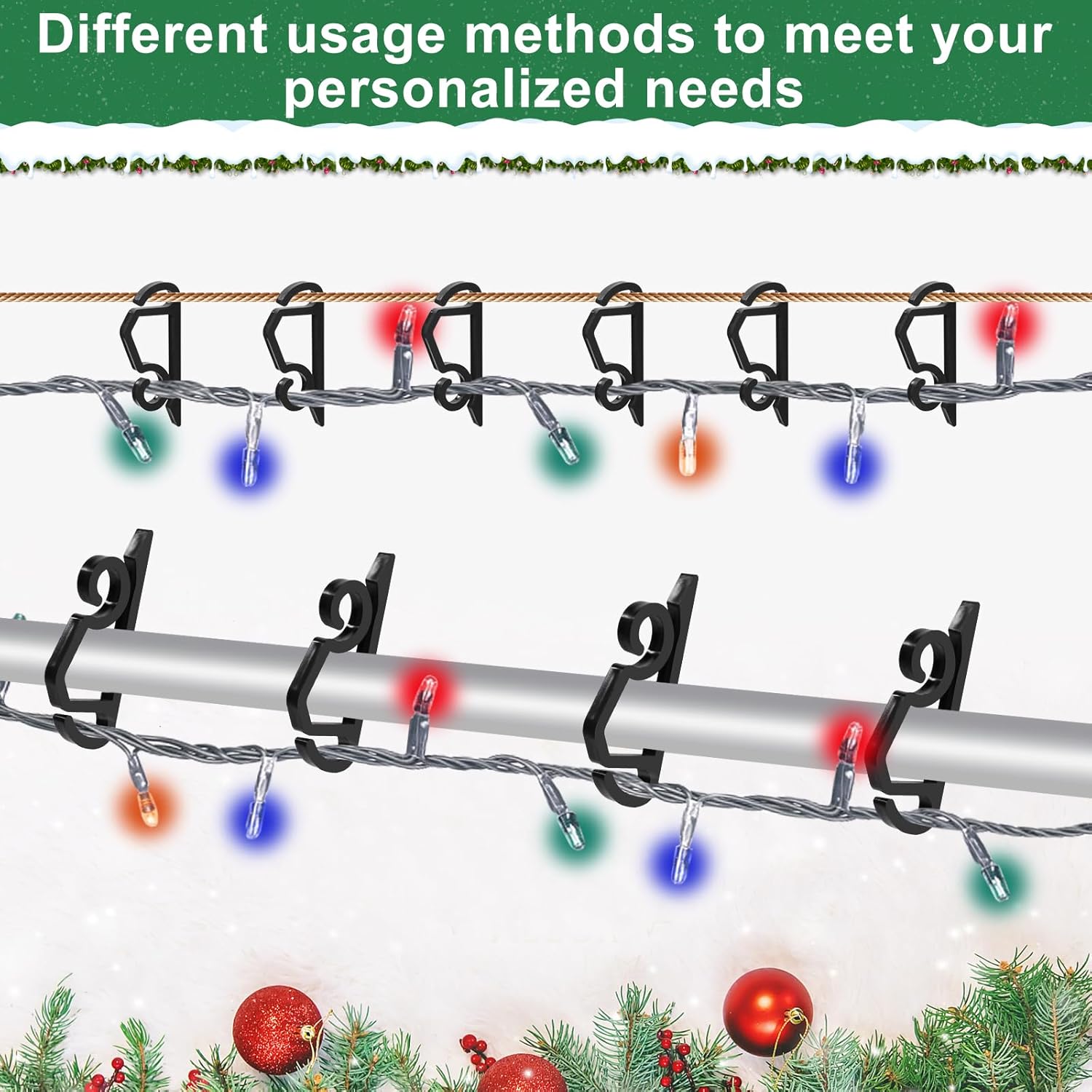Christmas Light Clips Outdoor - 200 Pcs Holiday Lights Clip Plastic Gutter Hooks Outside Xmas Light Hangers for Hanging Christmas Halloween Decor (Black) - Image 5