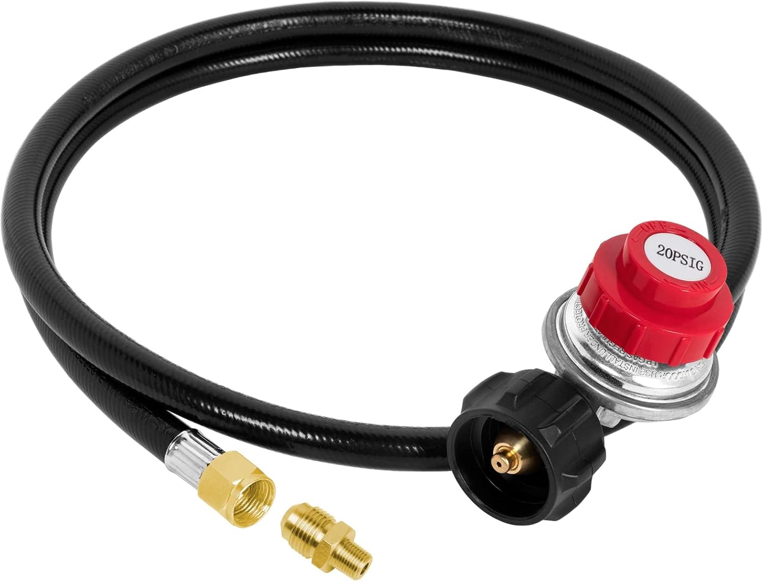 0-20 PSI Adjustable Propane Regulator and Hose with Brass Adapter, 5 Feet Gas Burner Hose Replacement for Turkey Fryer, Fish Cooker, Fire Pit, Forge and more - Image 1