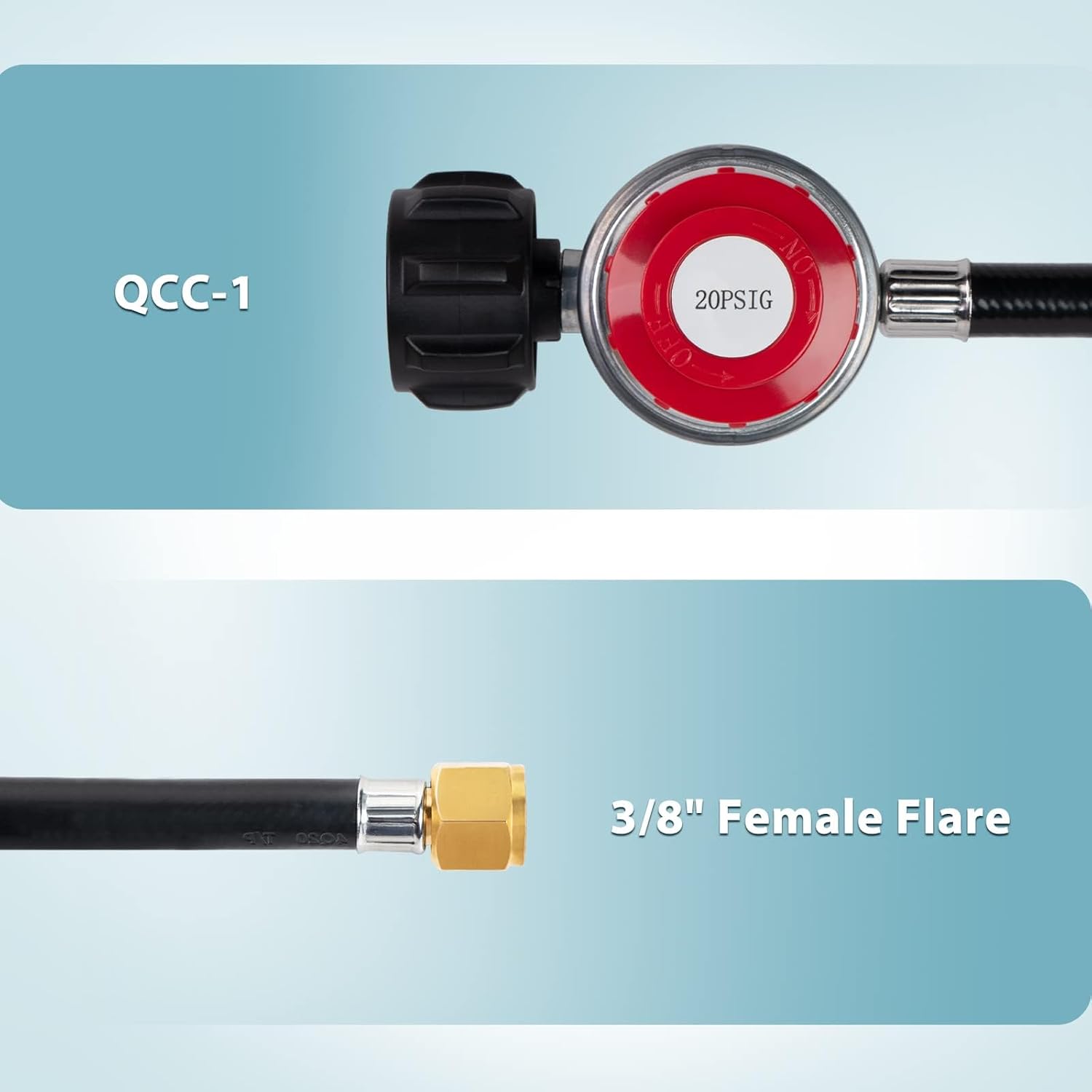 0-20 PSI Adjustable Propane Regulator and Hose with Brass Adapter, 5 Feet Gas Burner Hose Replacement for Turkey Fryer, Fish Cooker, Fire Pit, Forge and more - Image 2