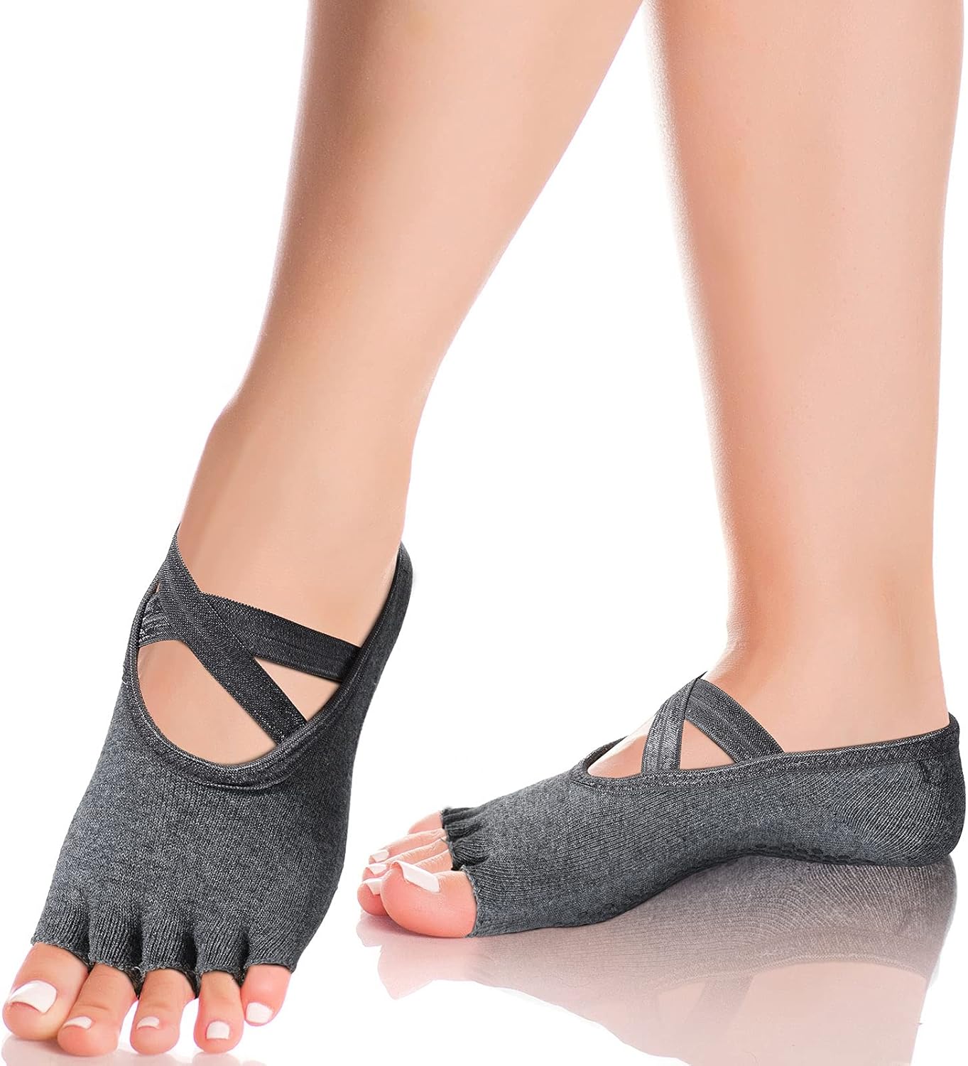 6 Pairs Pilates Socks with Grip for Women Non Slip Yoga Socks Toeless Barre Sticky with Straps Multicolor for Ballet Dance Barefoot Workout - Image 5