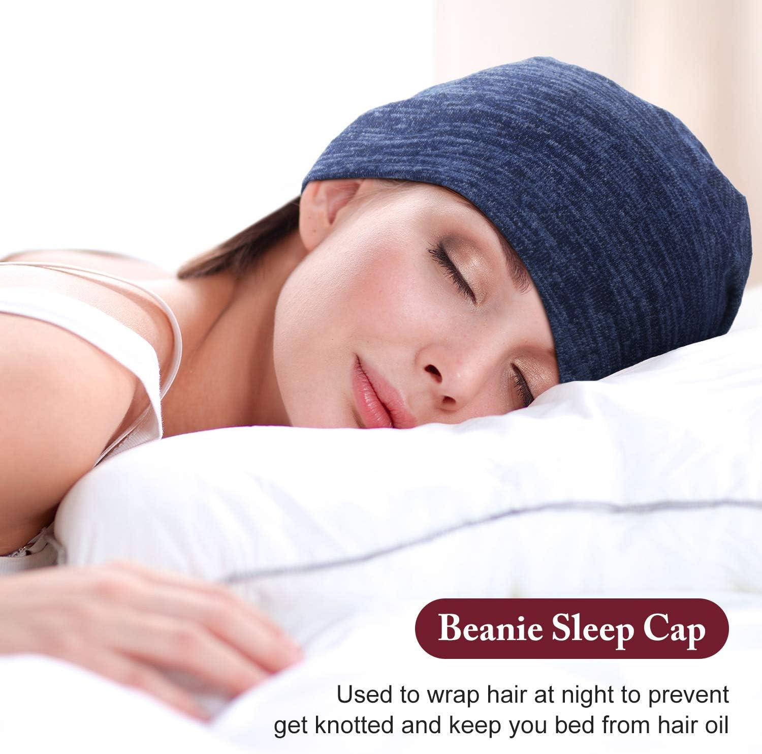 4 Pieces Satin Lined Beanie Cap Satin Sleep Lined Hat Slouchy Beanie Hat Night Silk Hair Cap for Women Men - Image 7