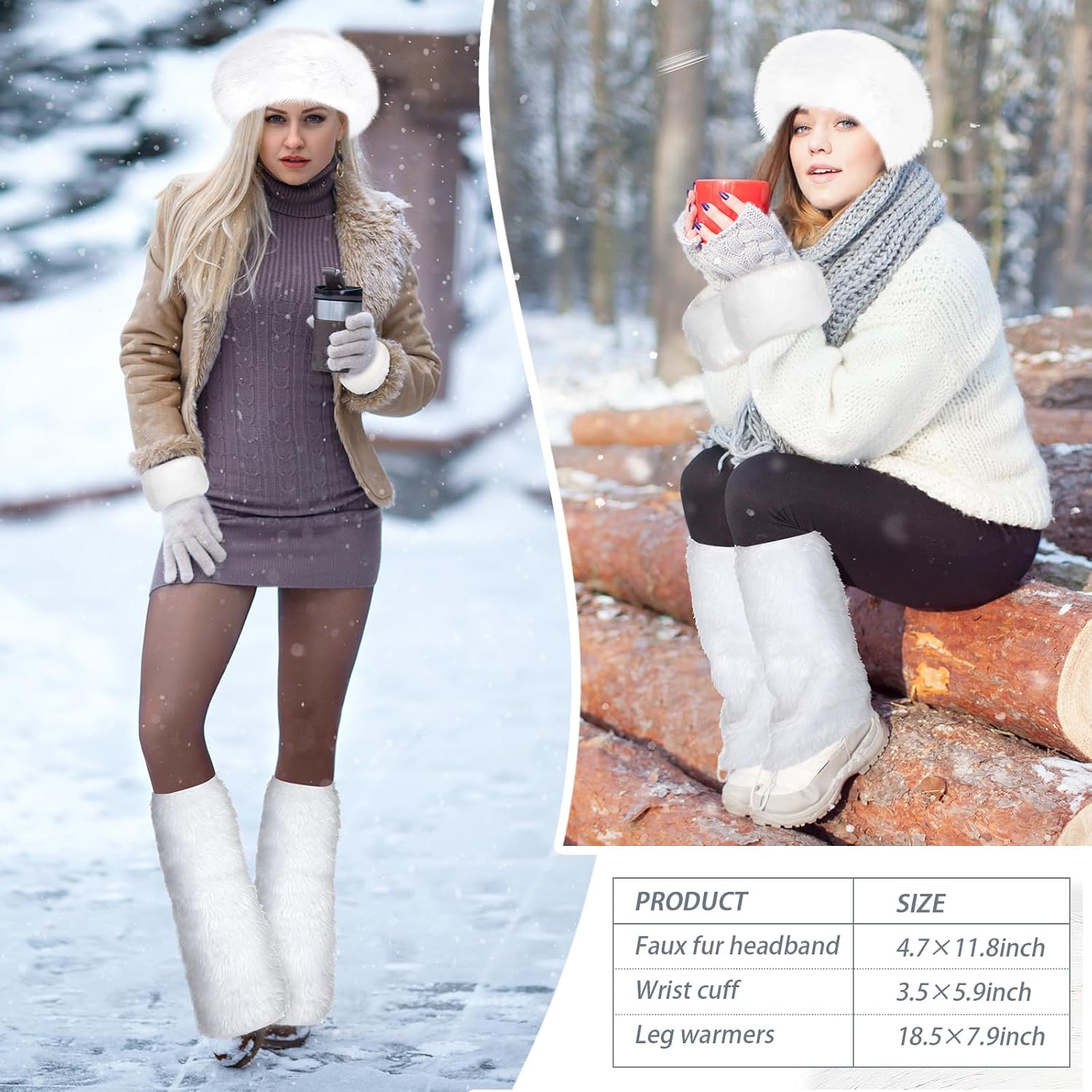 3 Pieces Faux Fur Headband Set Ear Warmer Headwrap Furry Wrist Cuff Leg Warmers Boot Cuff Accessories for Girls - Image 3