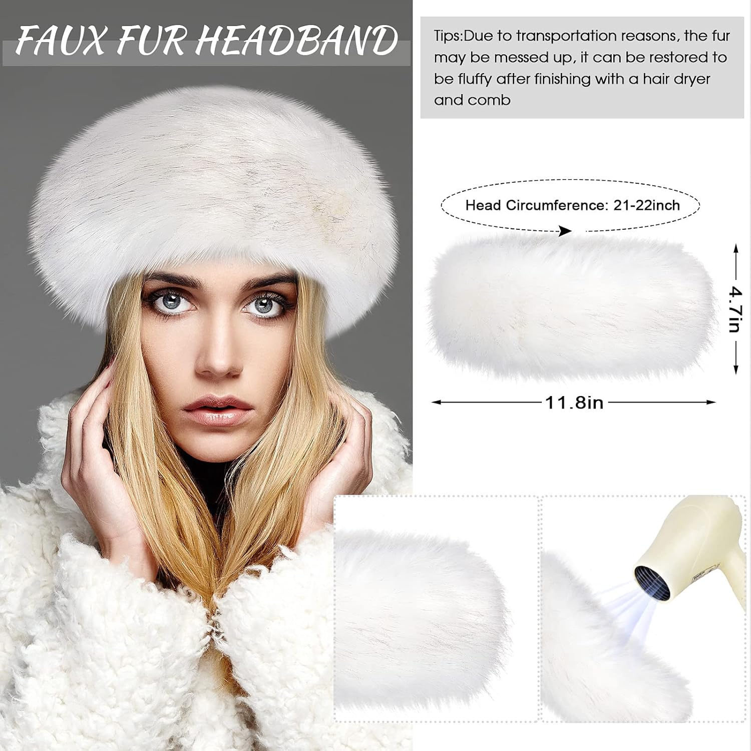 3 Pieces Faux Fur Headband Set Ear Warmer Headwrap Furry Wrist Cuff Leg Warmers Boot Cuff Accessories for Girls - Image 4