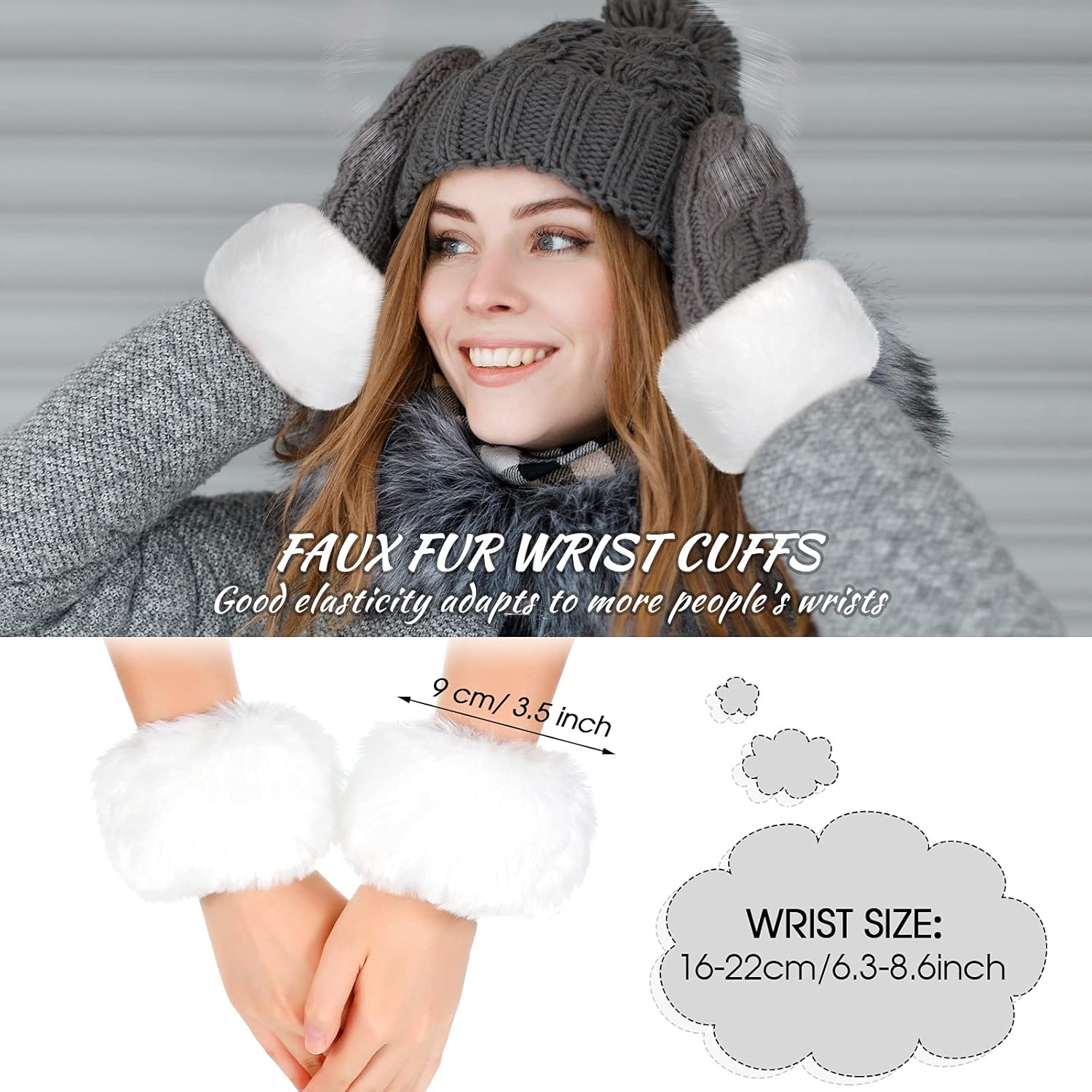 3 Pieces Faux Fur Headband Set Ear Warmer Headwrap Furry Wrist Cuff Leg Warmers Boot Cuff Accessories for Girls - Image 5
